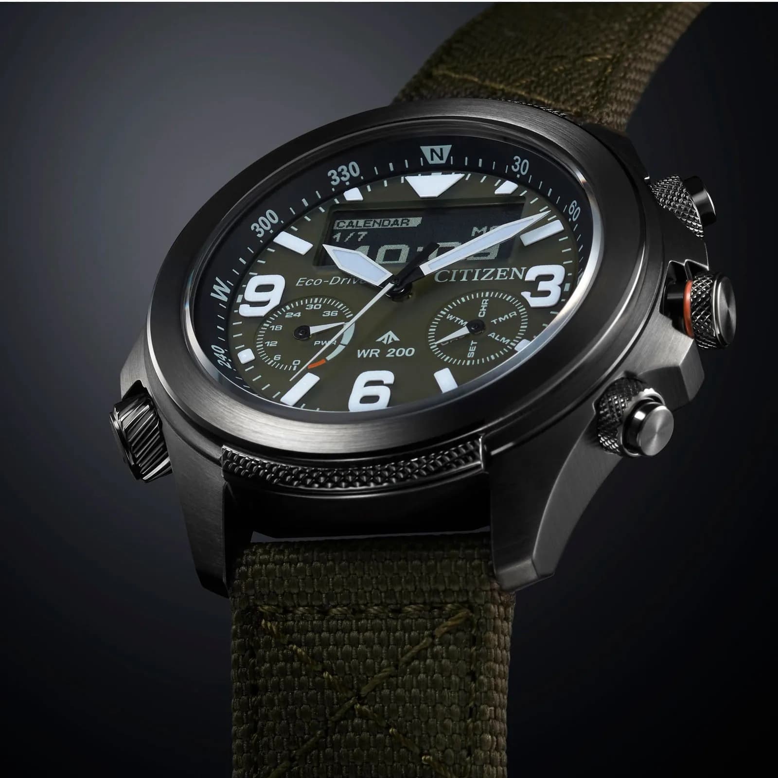 Citizen Promaster Land Eco- Drive, grön/textil - JV1005-02W 2