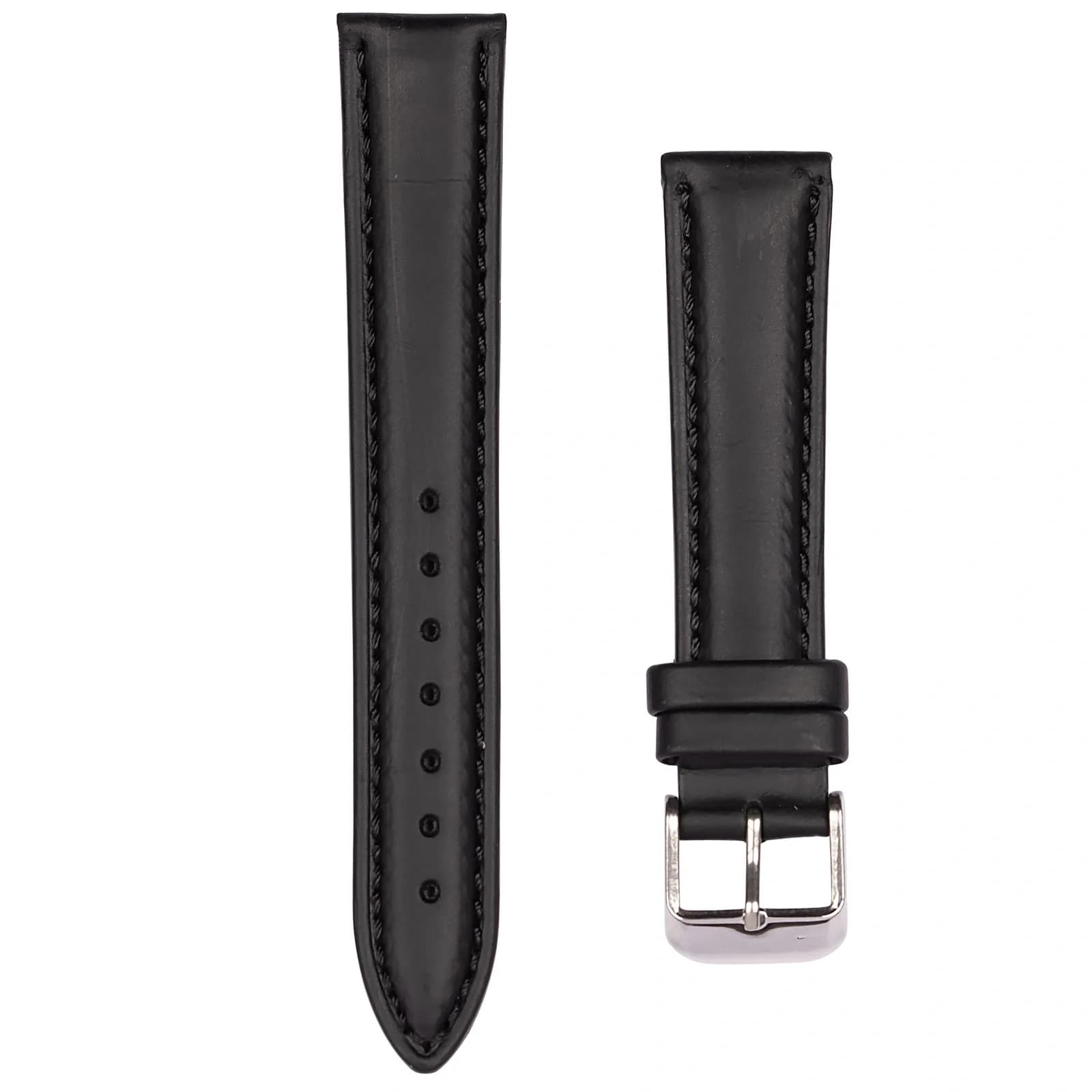 Yiu Kee Svart Klockarmband i äkta läder med sömmar 18mm