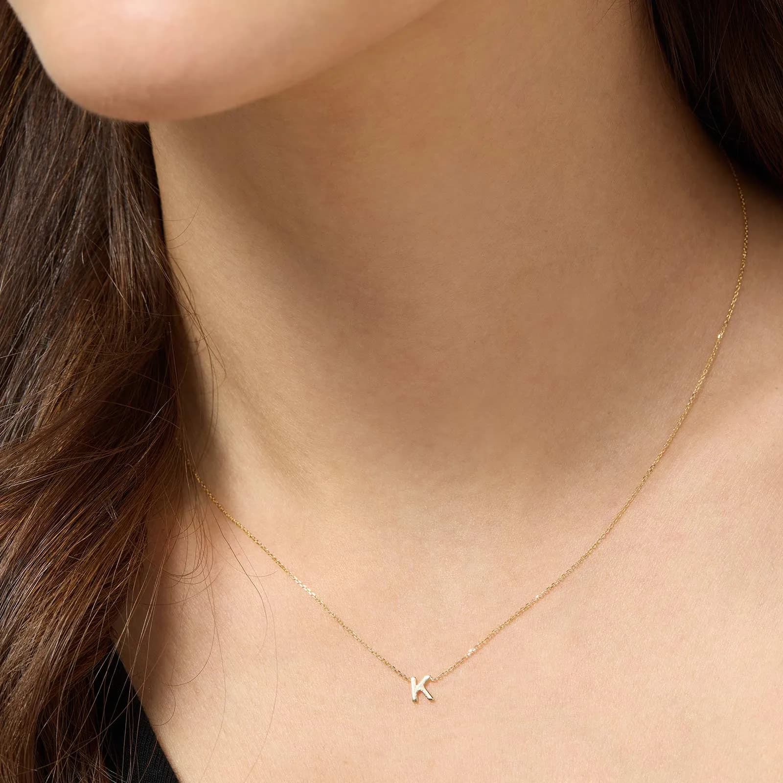 Halsband 9k guld - bokstav K, 43cm 2