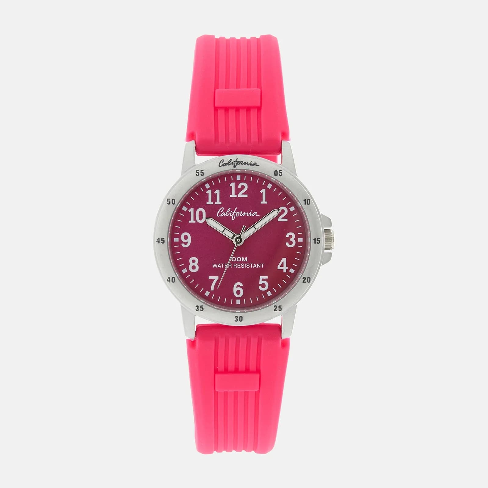 California barnklocka - gummiband, rosa, 28 mm