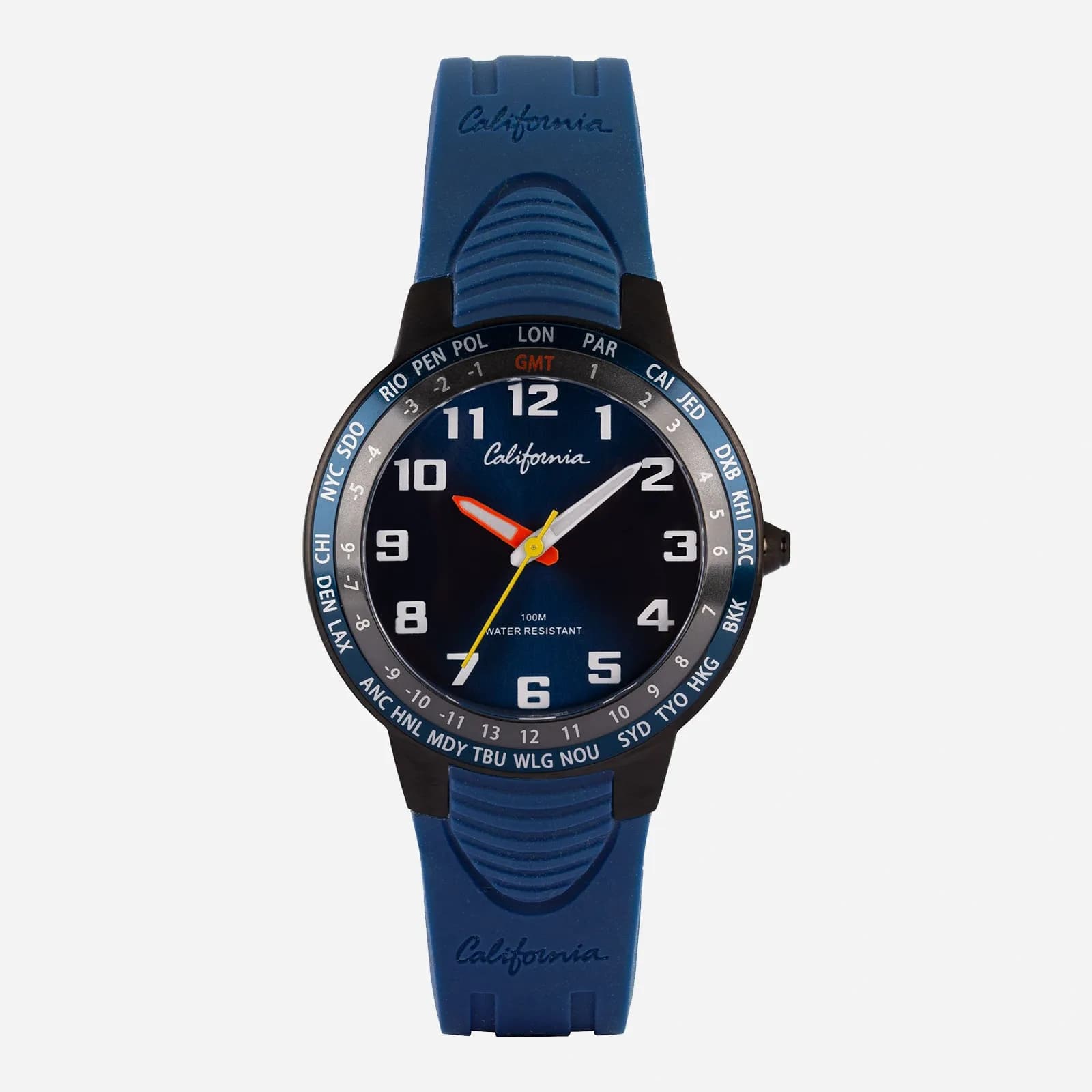 California barnklocka - gummiband, blå, 34 mm