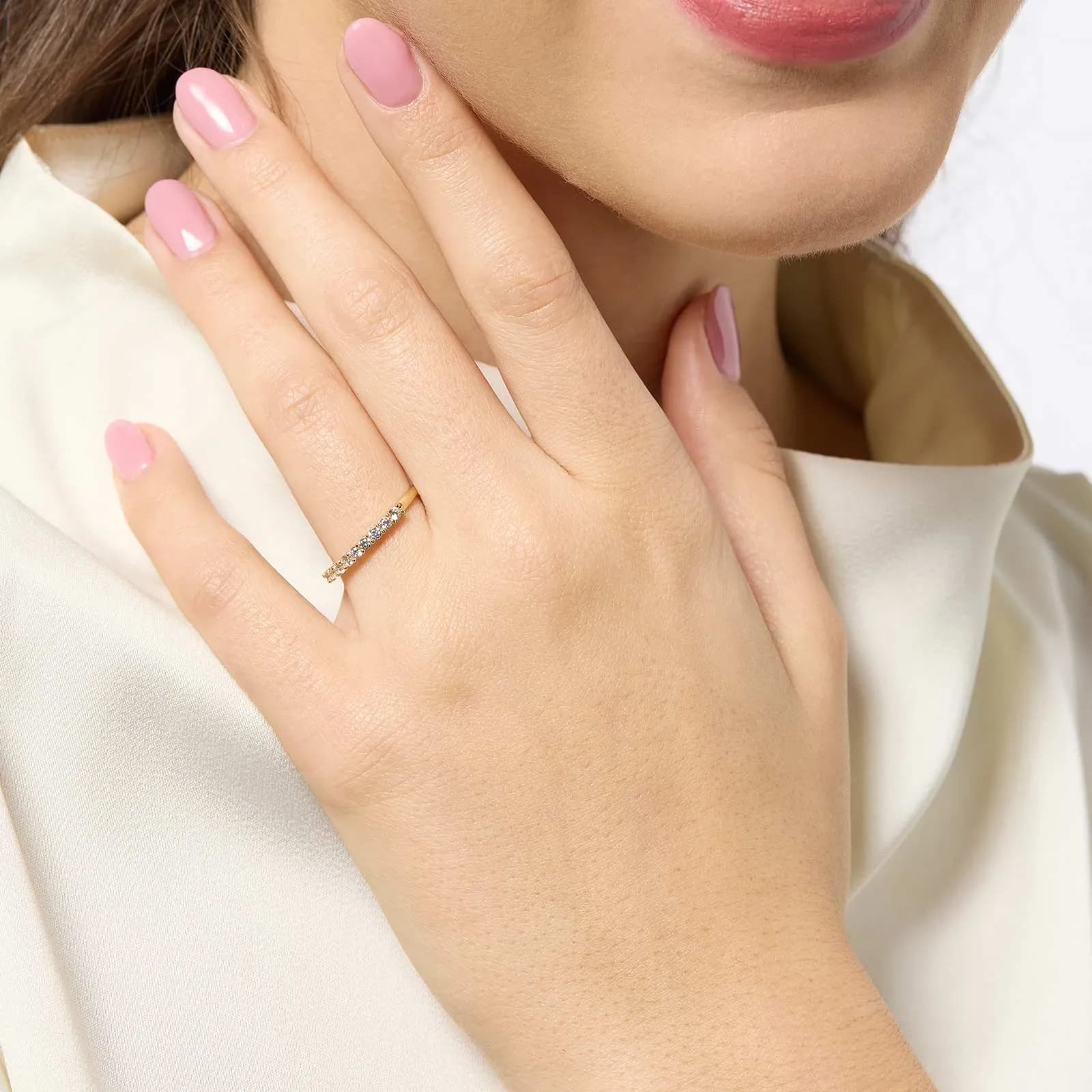 18k guldring halvallians - 9 Kubisk Zirkonia 2