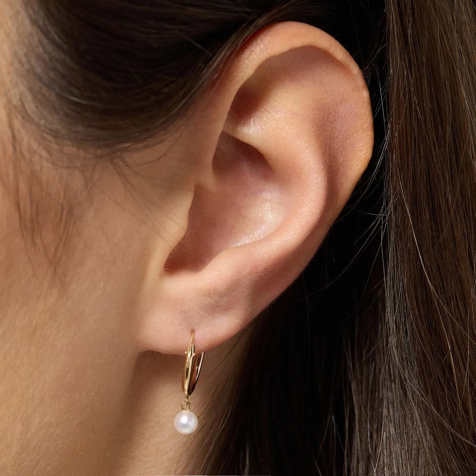 Örhängen 18k guld - Hoops med pärla, 12mm 2