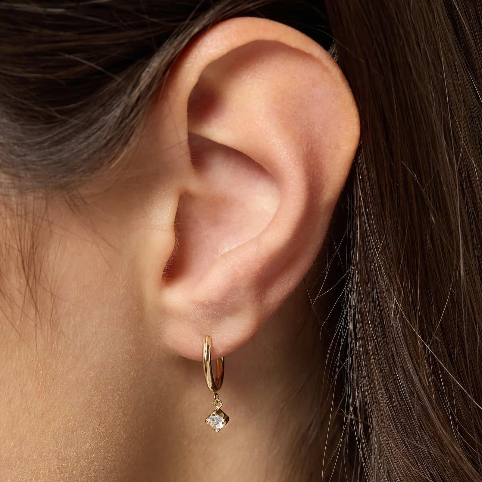 Örhängen 18k guld - Hoops med solitär sten, 12mm 2