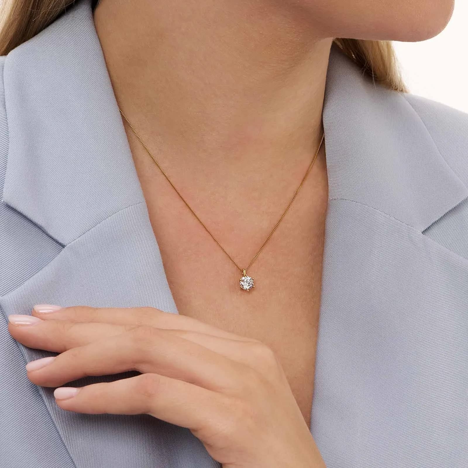Halsband 18k guld med 1,0 ct labbodlad diamant - 42+3cm 2