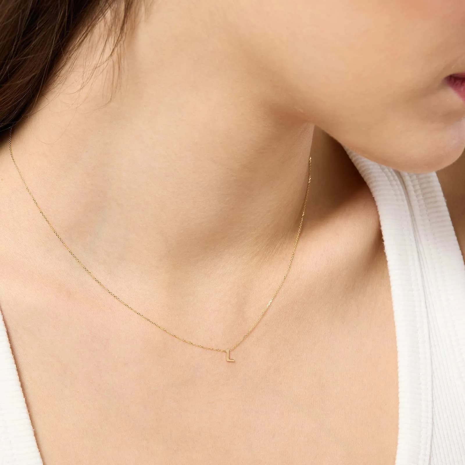 Halsband 9k guld - bokstav L, 43cm 2