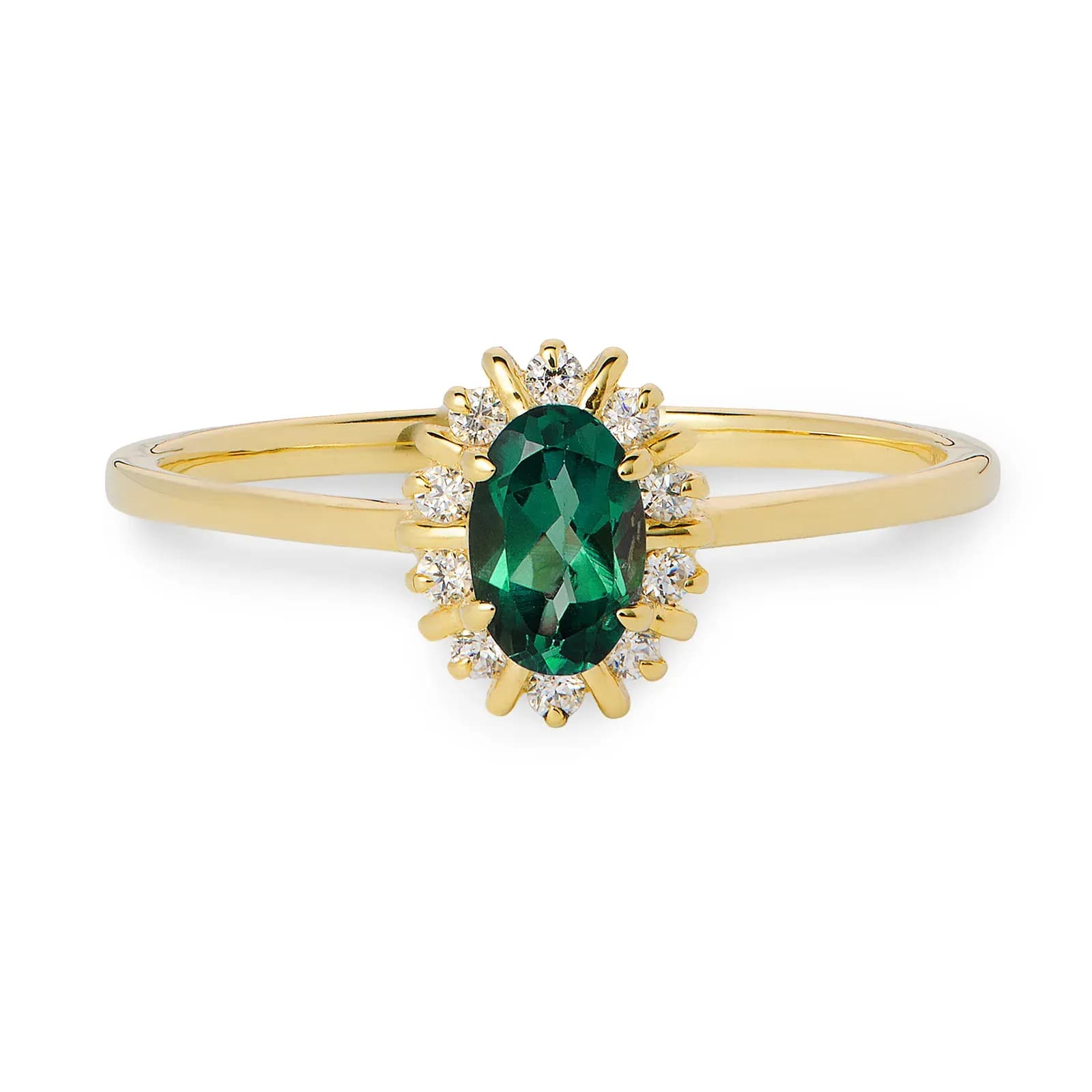9K Guldring, labbodlad smaragd & diamanter 3
