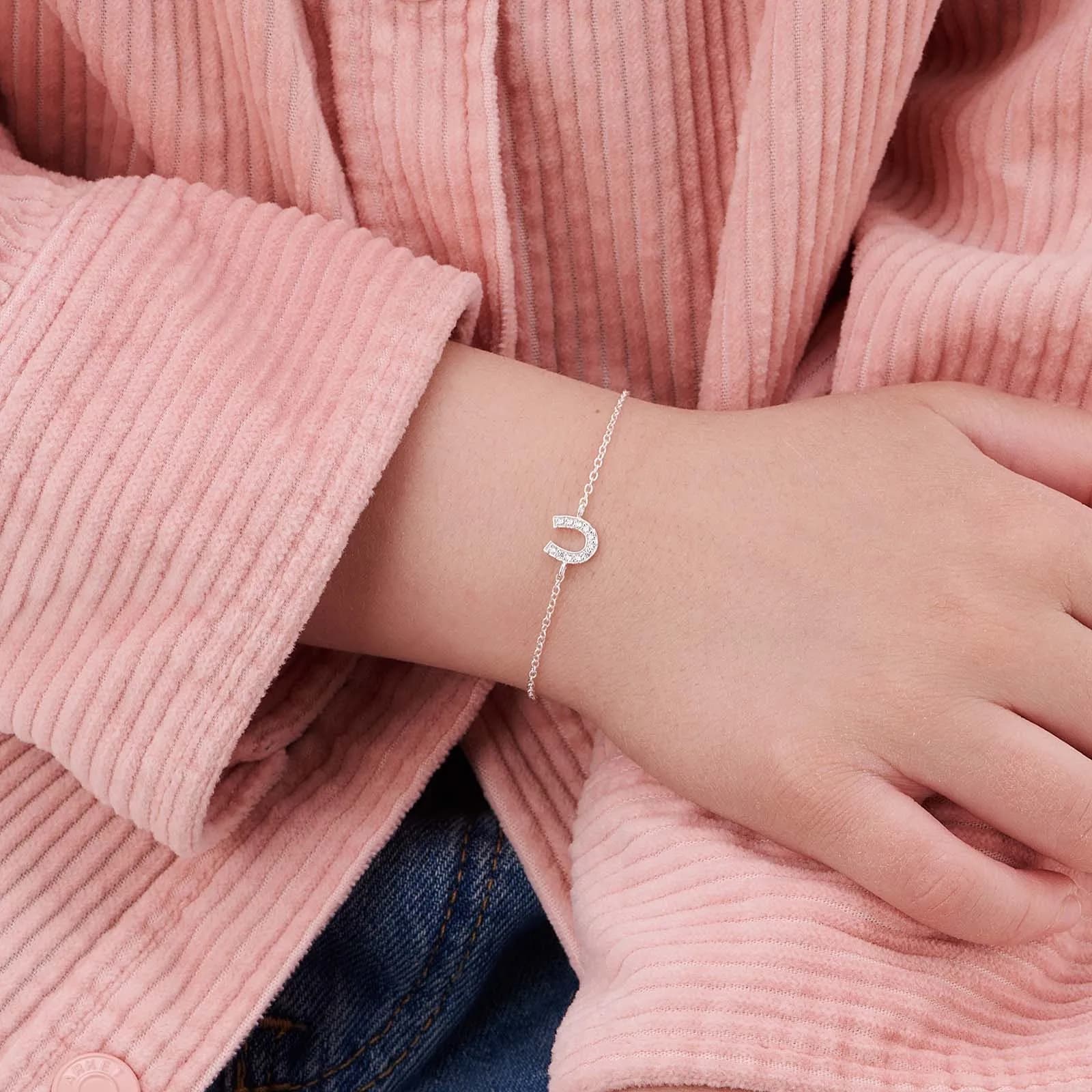 Silverarmband för barn, hästsko vita stenar - 13+3cm 2