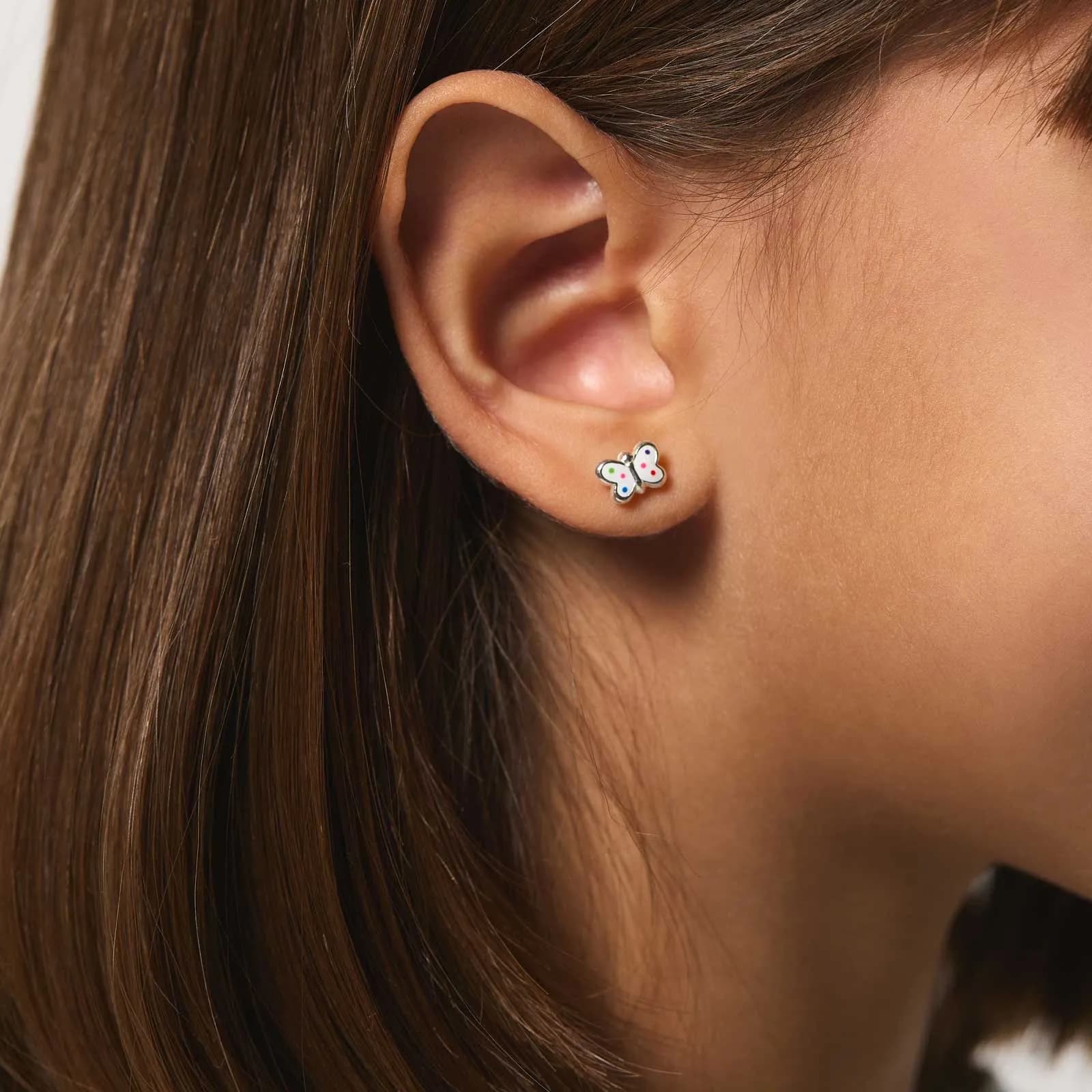 Silverörhängen för barn - studs vita fjärilar 2