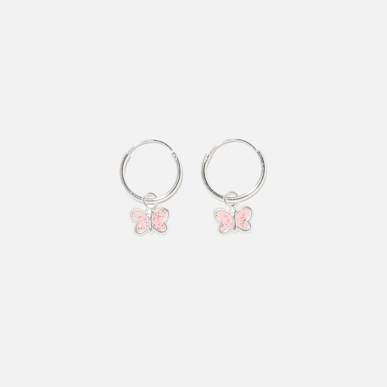 Silverörhängen för barn - hoops rosa fjärilar