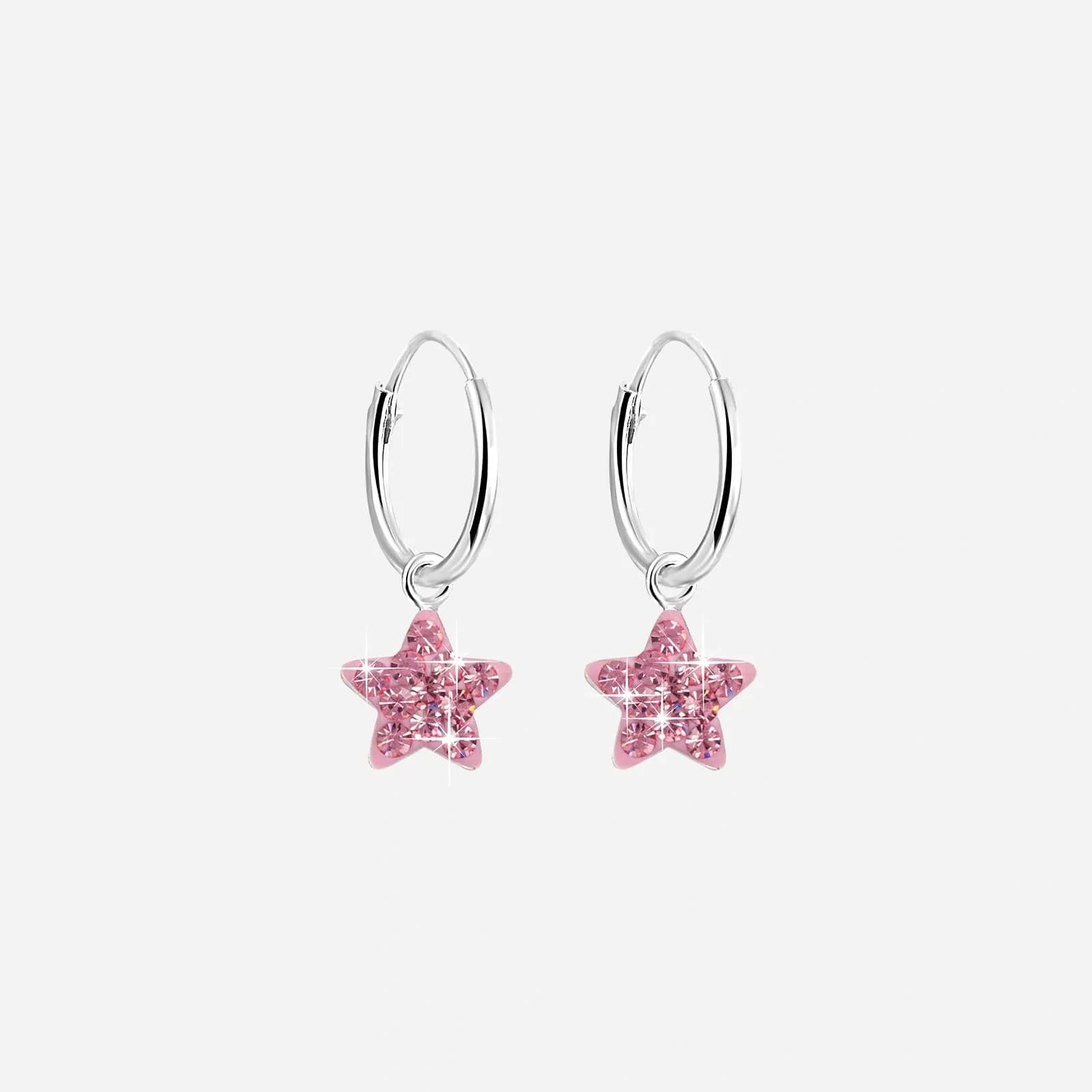 Silverörhängen för barn - hoops, rosa stjärnor, 12 mm