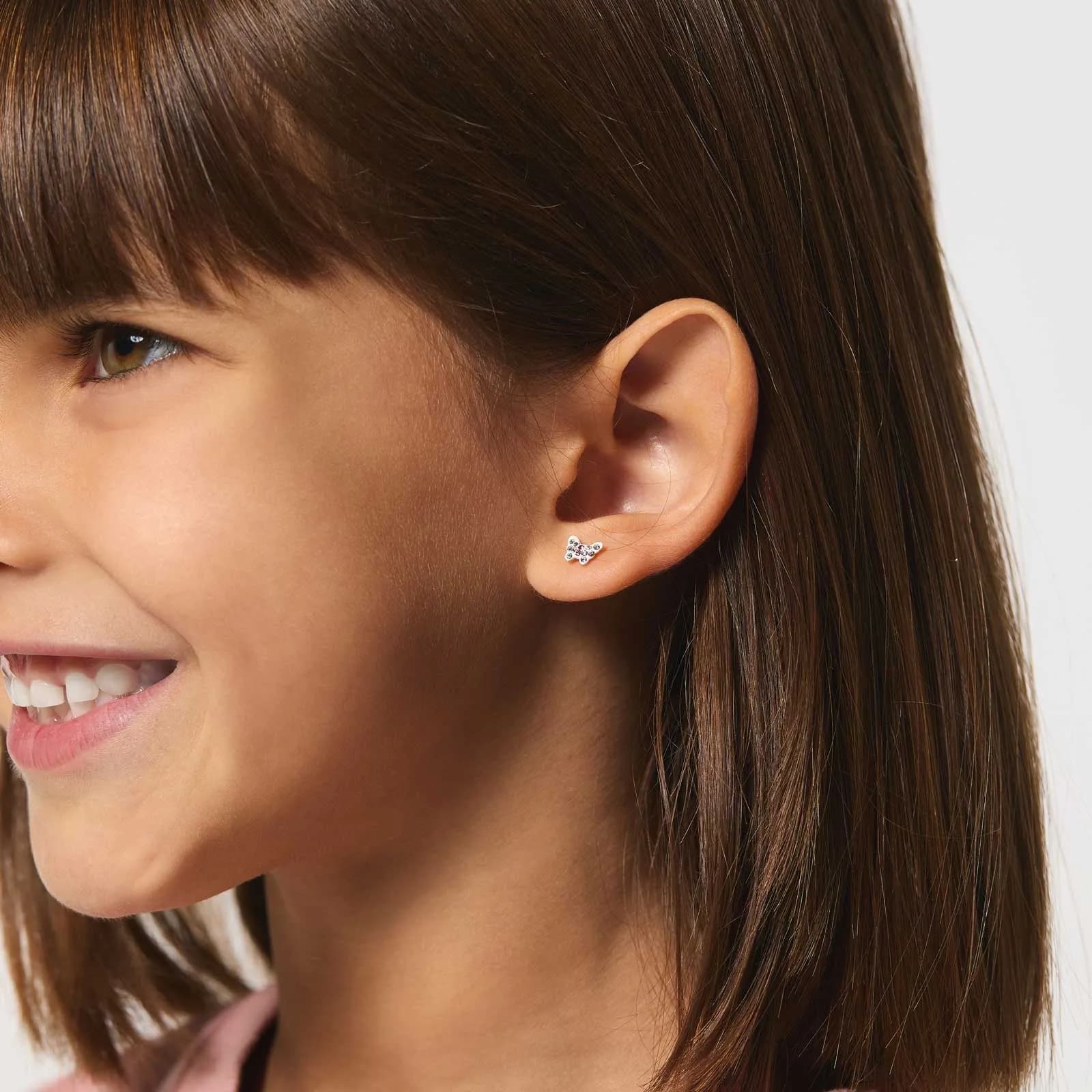 Silverörhängen för barn - studs fjärilar vit/rosa 2