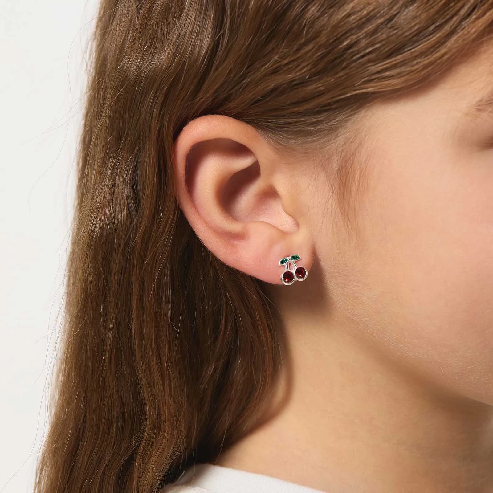 Silverörhängen för barn - studs körsbär 2
