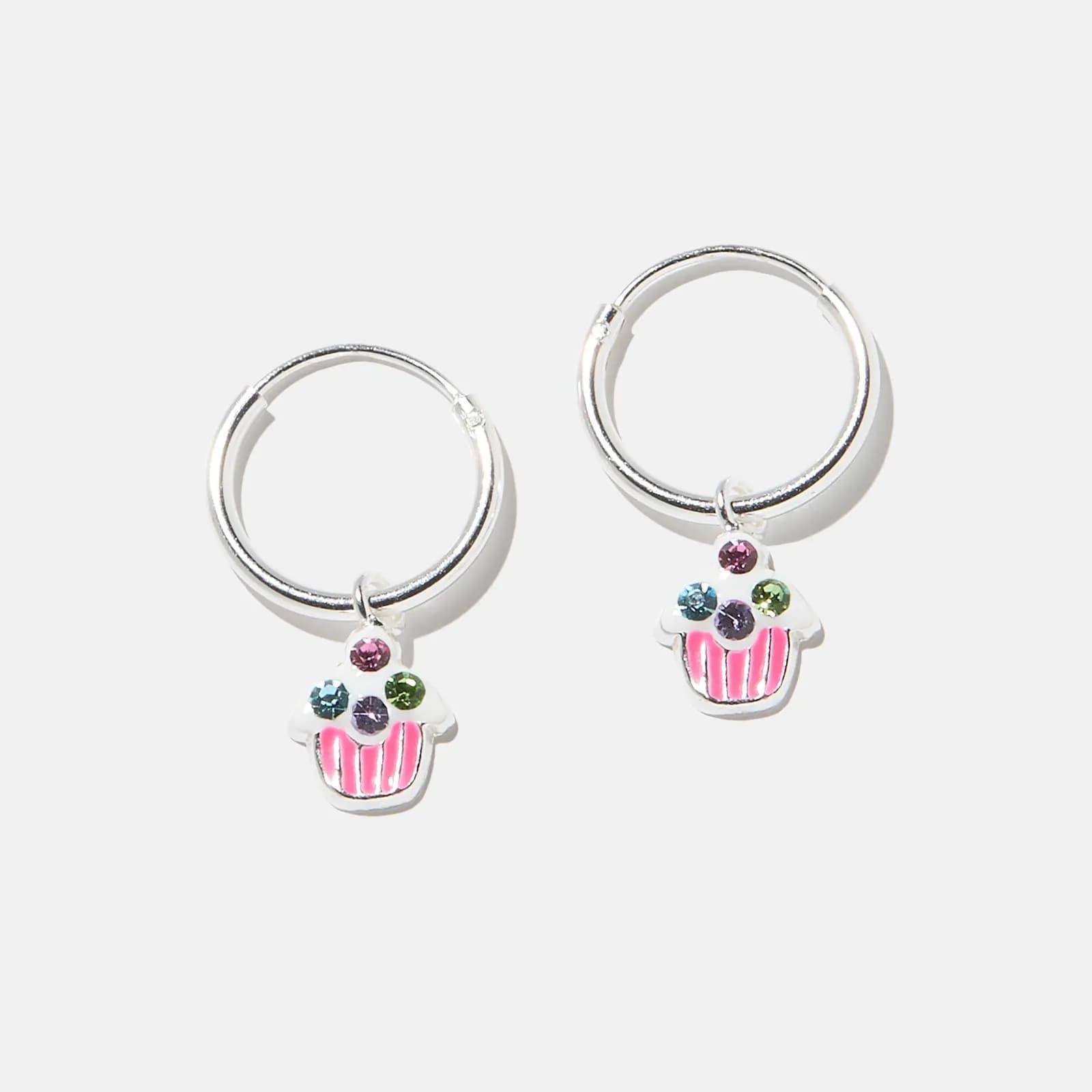 Silverörhängen för barn - hoops, cup cakes