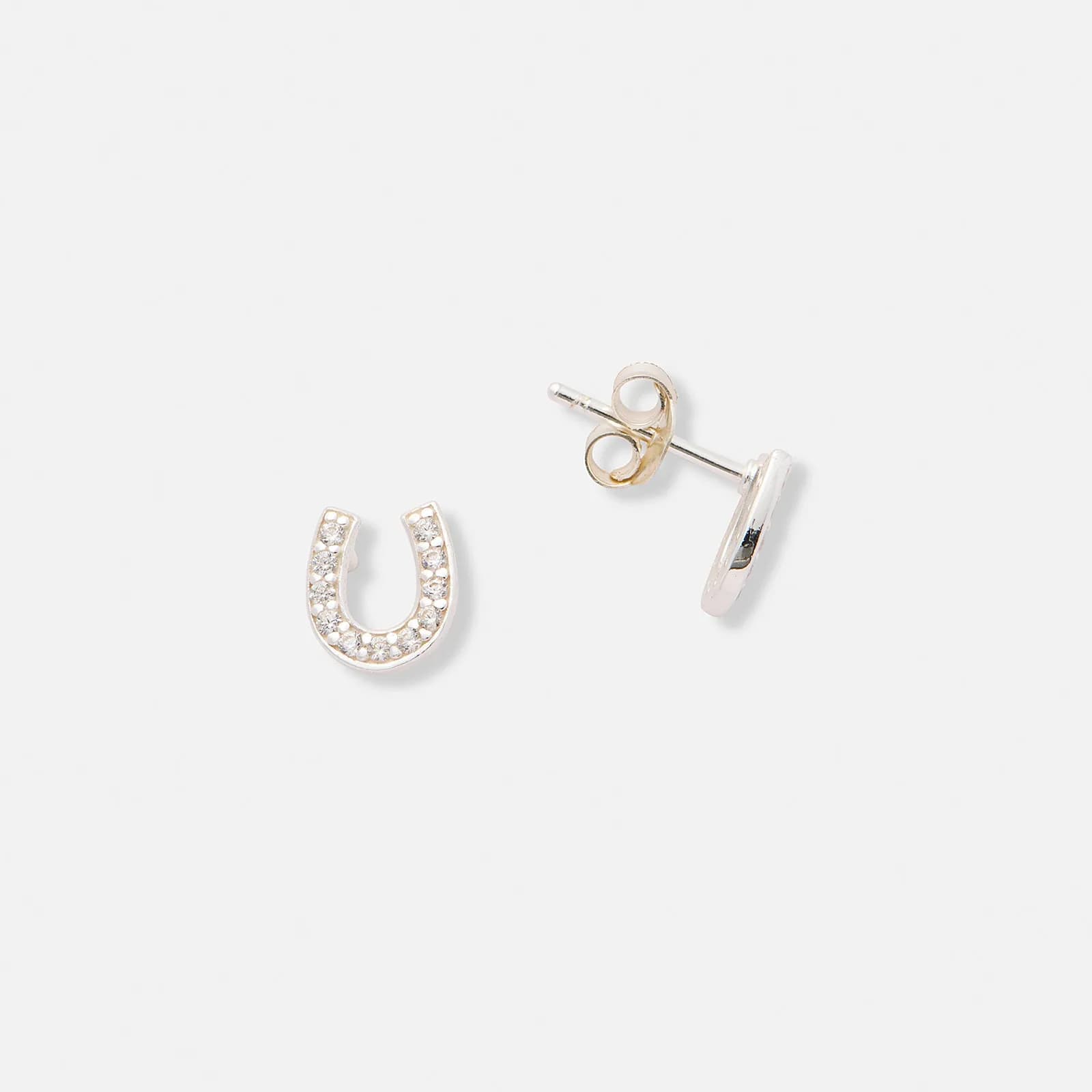 Silverörhängen för barn, hästskor vita stenar - 7x8mm