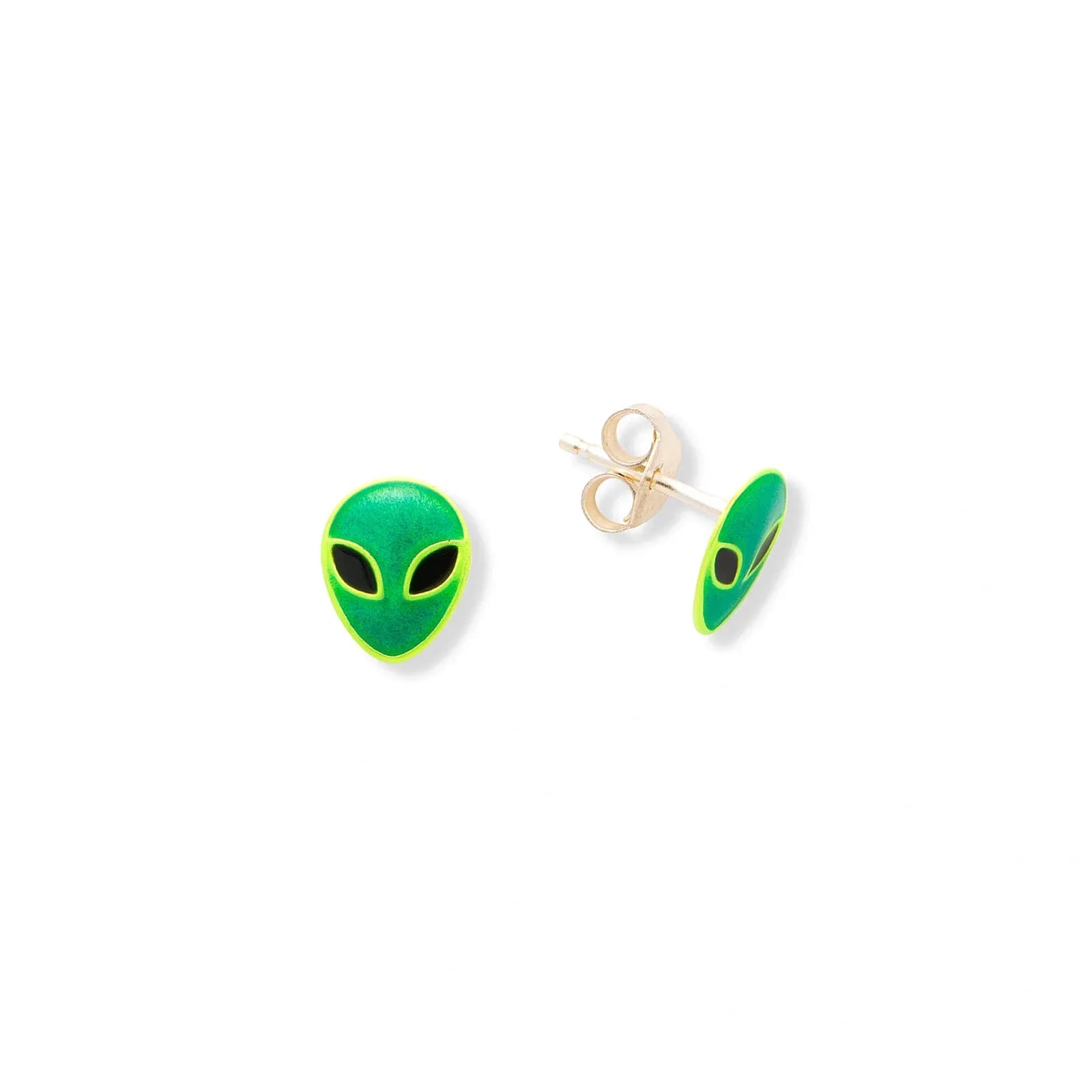 Silverörhängen för barn, gröna aliens - 6x8mm