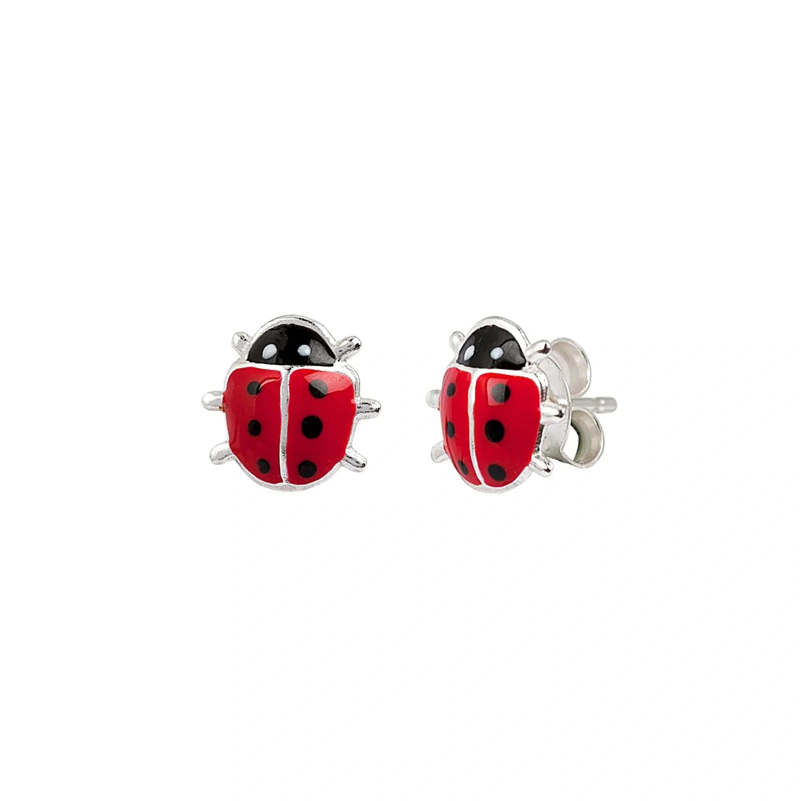 Silverörhängen för barn - studs nyckelpigor, 7x8 mm