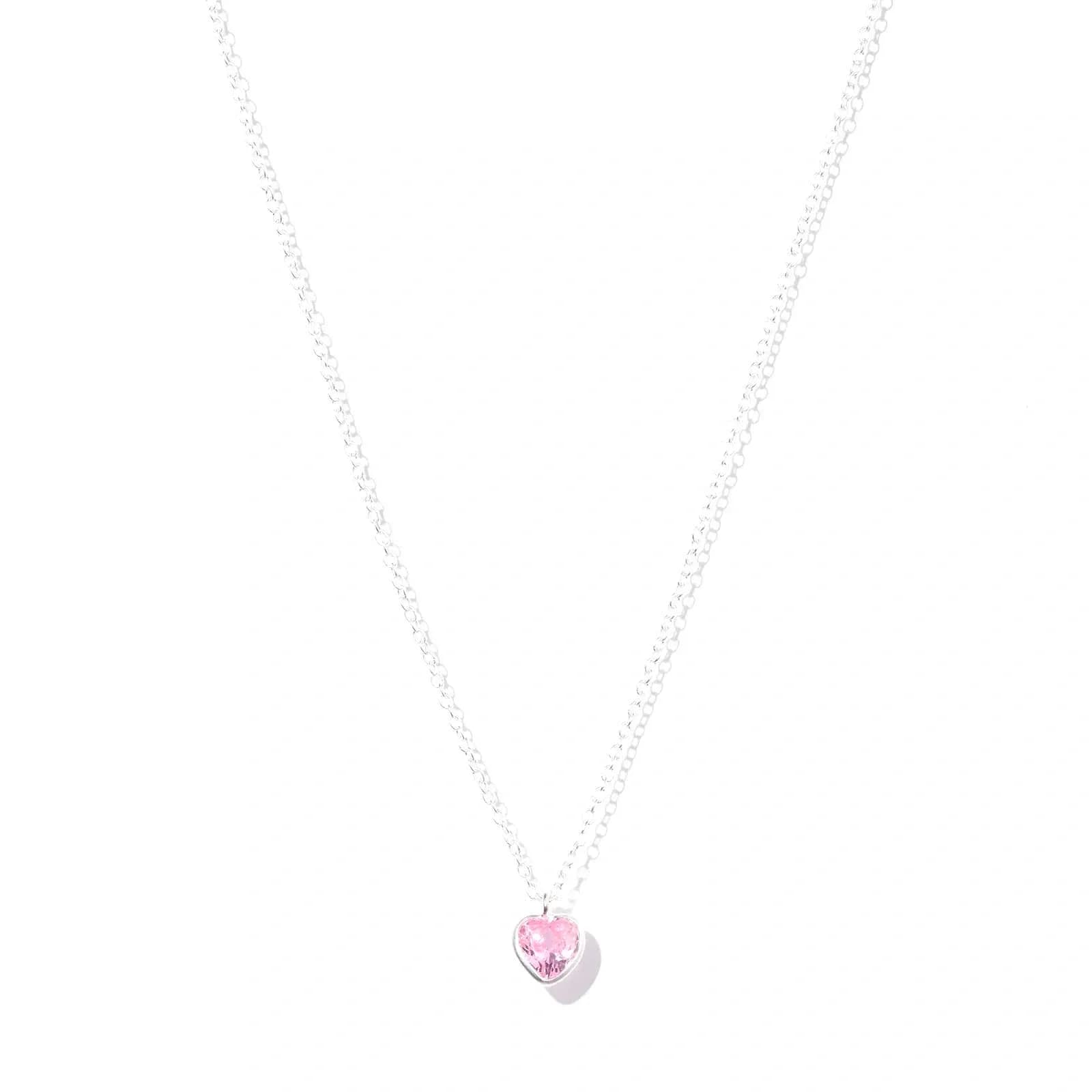 Silverhalsband för barn - rosa sten hjärta, 36+2cm