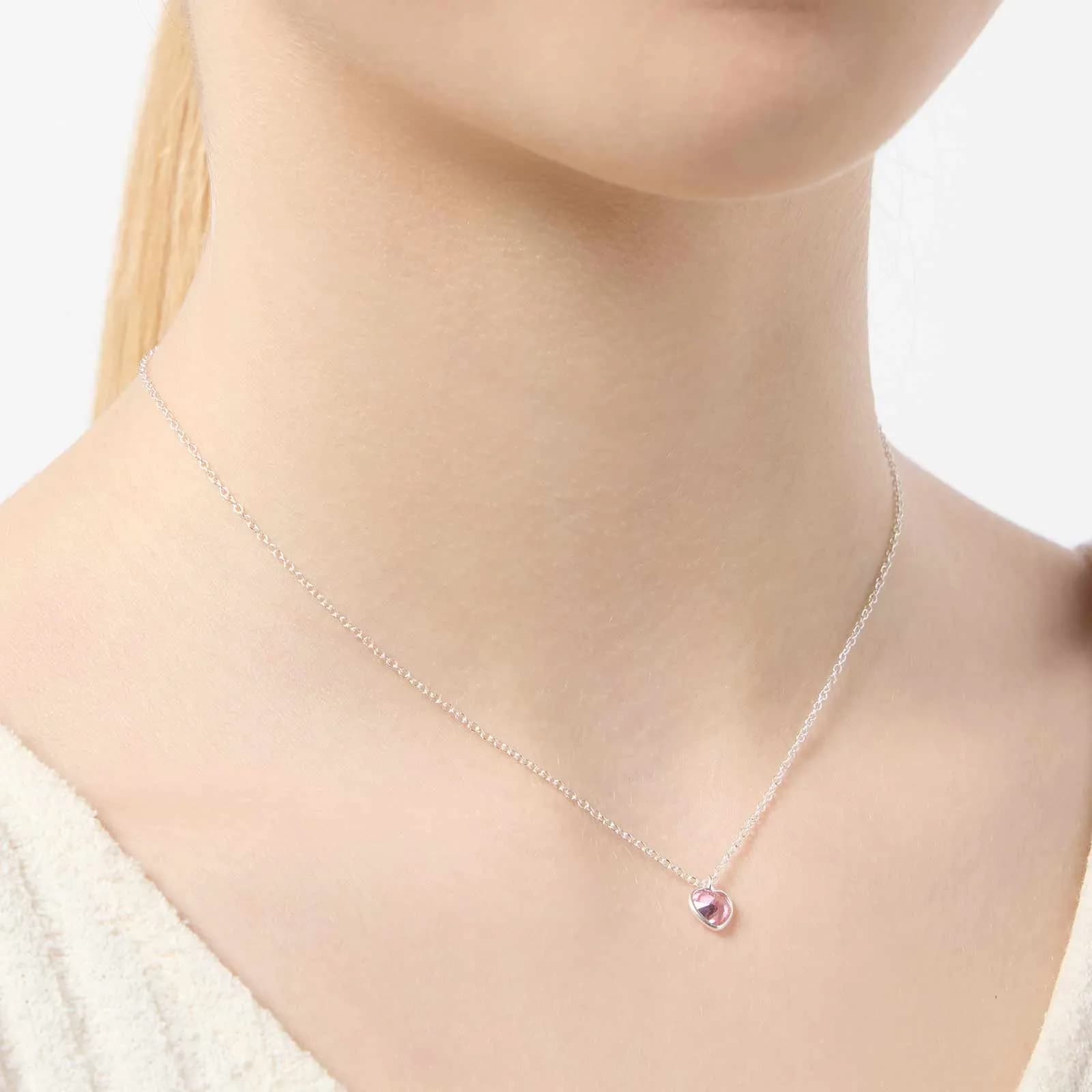 Silverhalsband för barn - rosa sten hjärta, 36+2cm 2