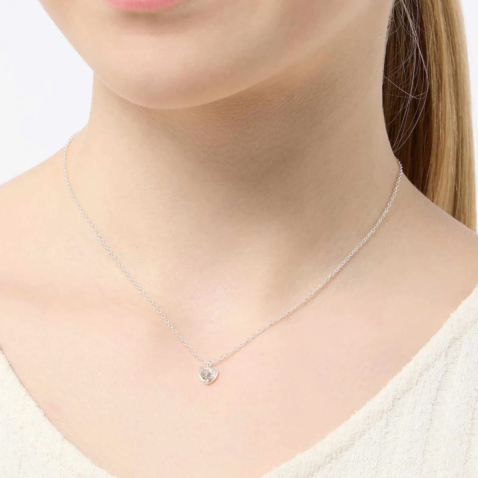 Silverhalsband för barn - vit sten hjärta, 36+2cm 2