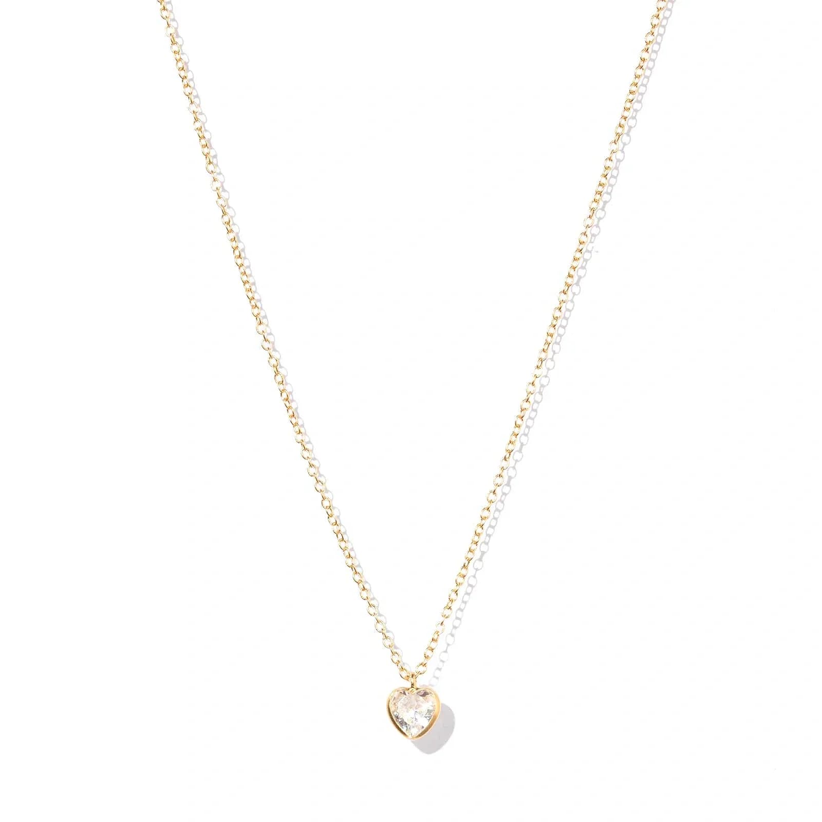 Guldpläterat silverhalsband för barn - vitt hjärta, 36+2cm