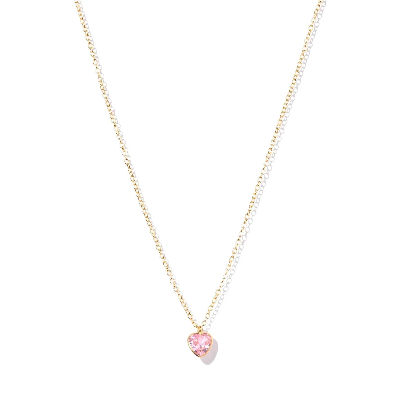 Guldpläterat silverhalsband för barn - rosa hjärta, 36+2cm