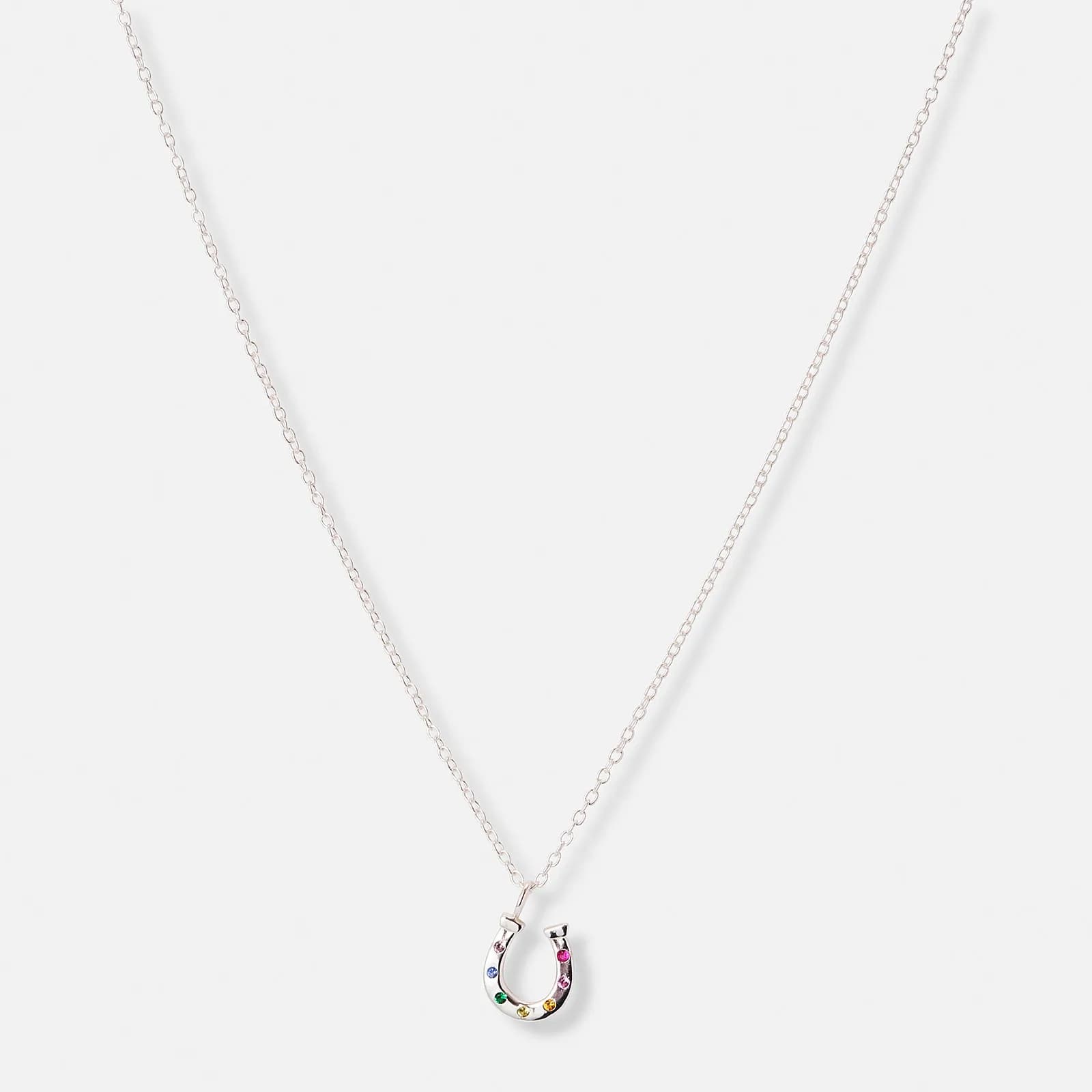 Silverhalsband för barn, hästsko färgade stenar - 36+2cm