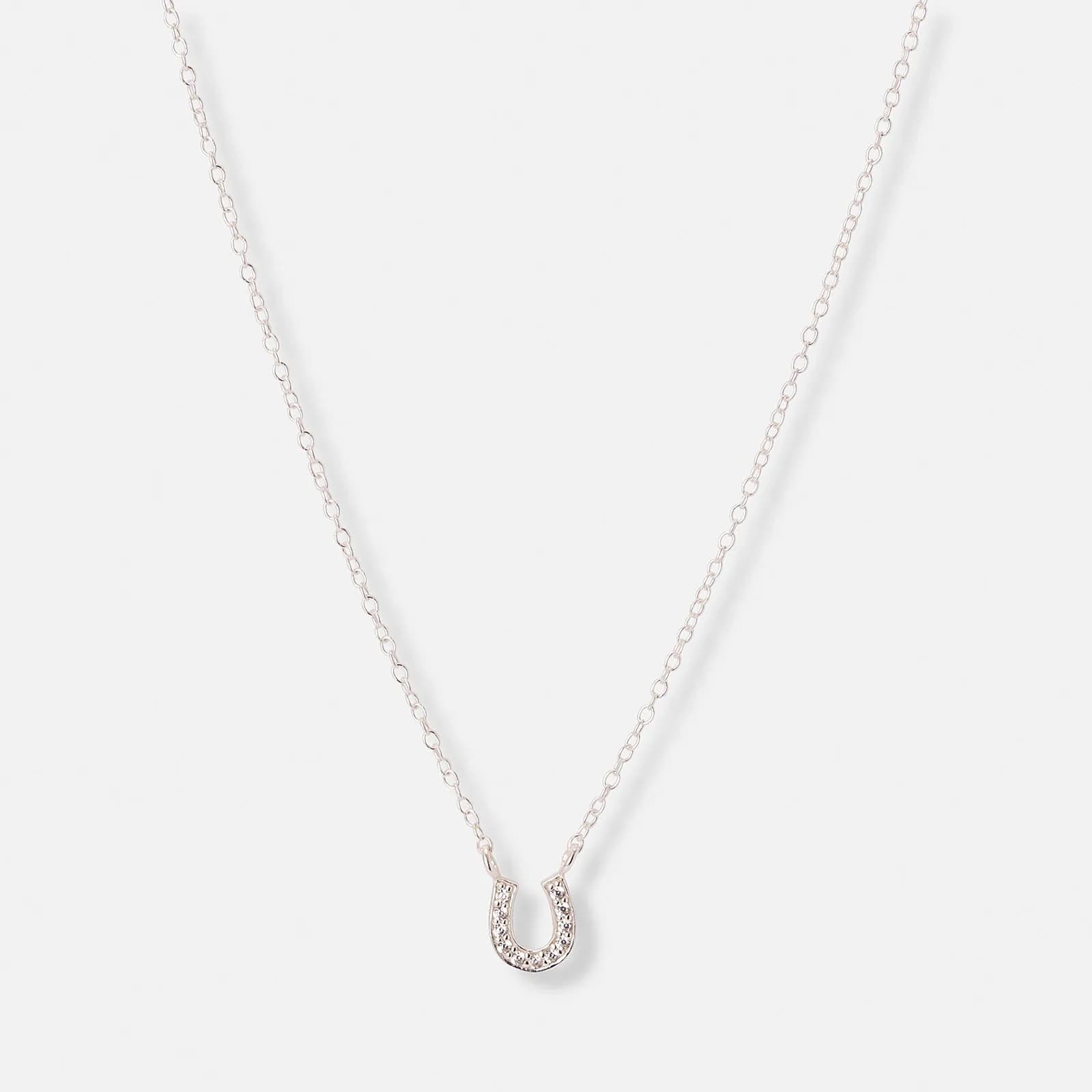 Silverhalsband för barn, hästsko vita stenar - 36+2cm