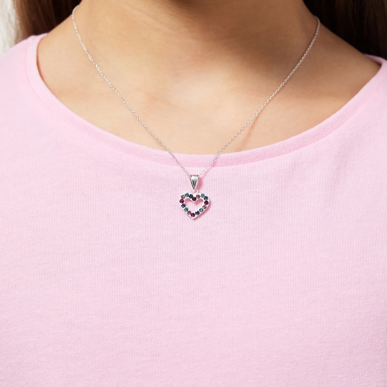 Silverhalsband för barn - hjärta, flerpläterade kristaller, 36+2 cm 2
