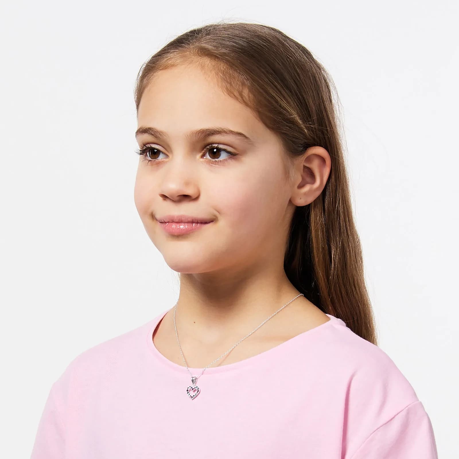 Silverhalsband för barn - hjärta, flerpläterade kristaller, 36+2 cm 3