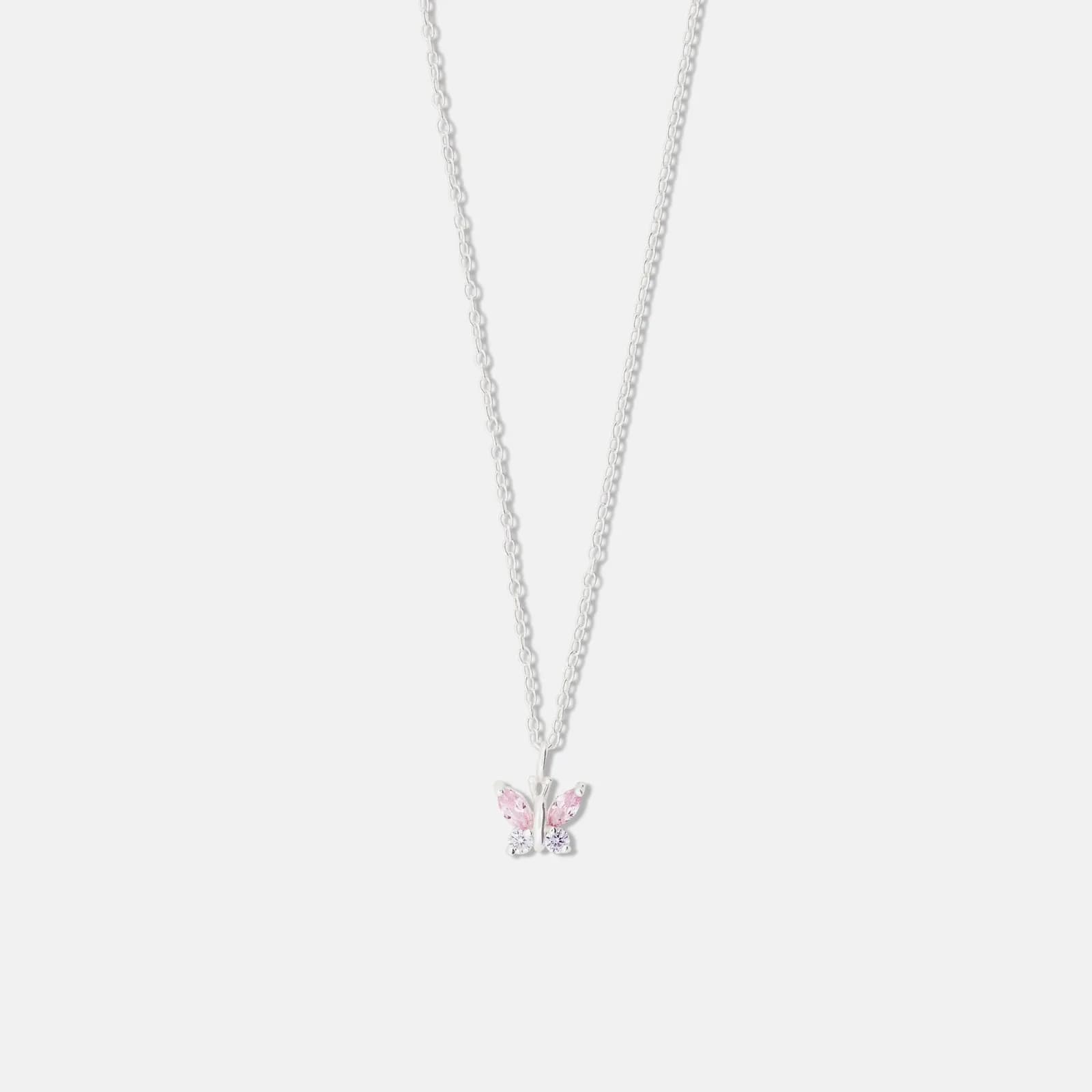 Silverhalsband för barn - rosa/lila fjäril, 36+2 cm