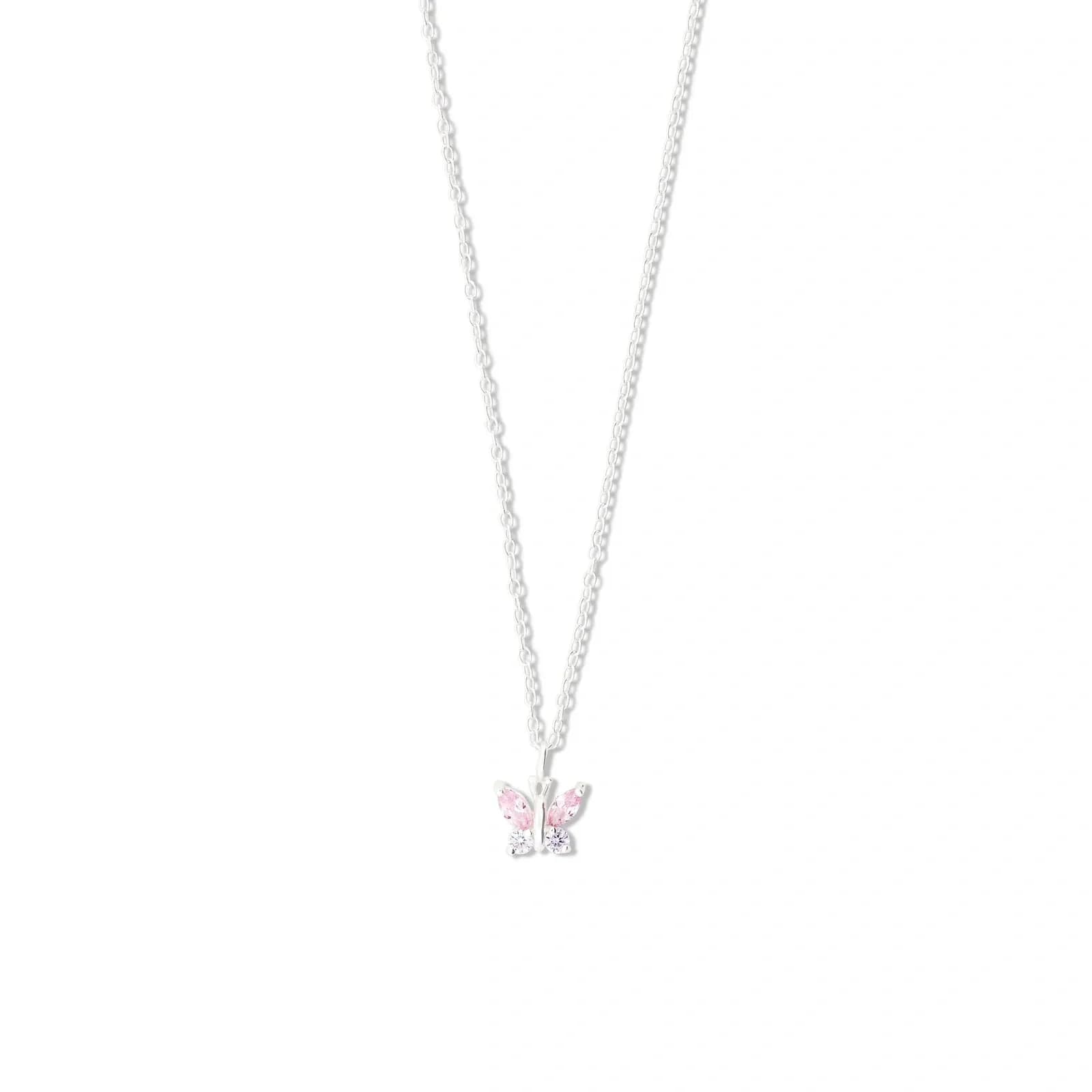 Silverhalsband för barn - rosa/lila fjäril, 36+2 cm
