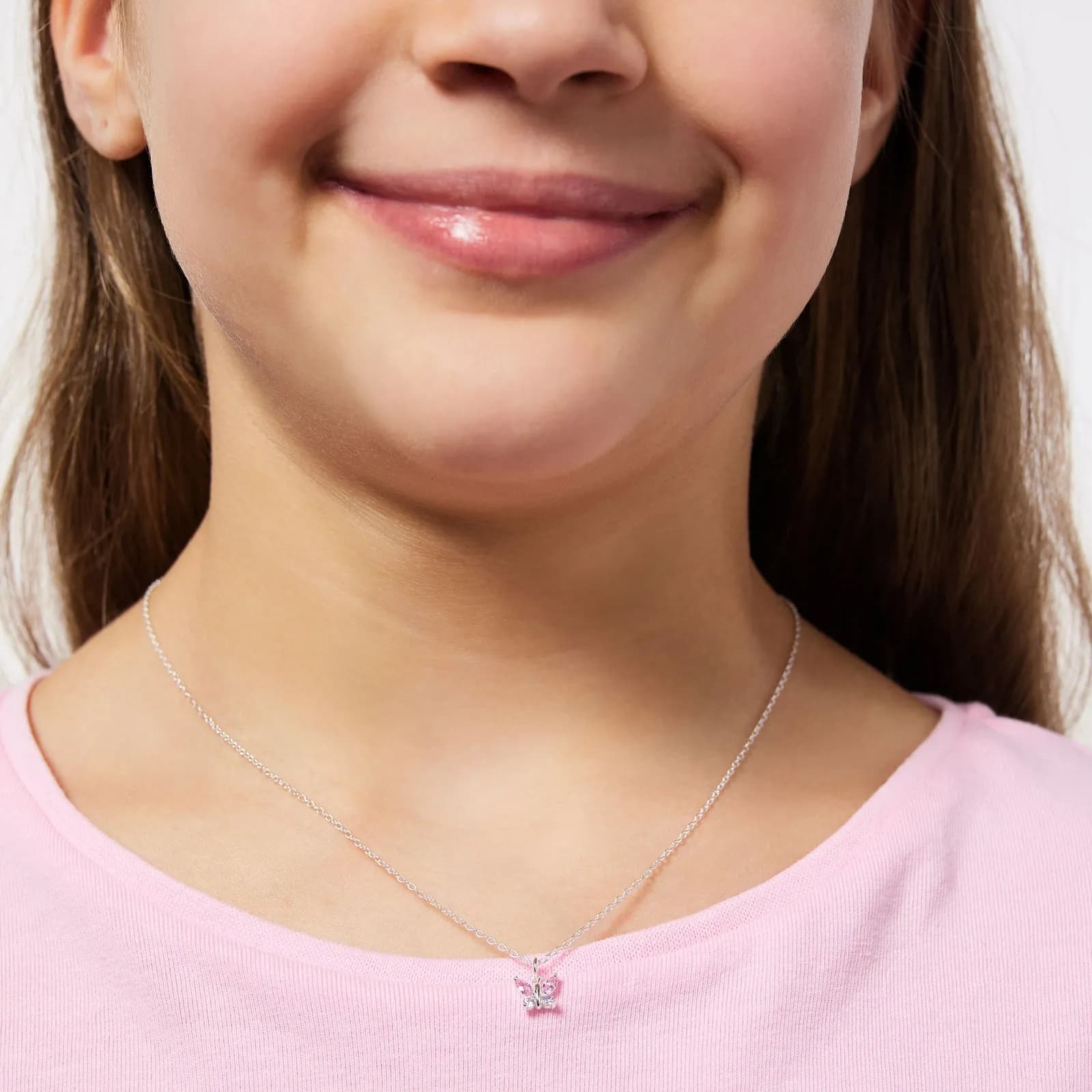 Silverhalsband för barn - rosa/lila fjäril, 36+2 cm 2