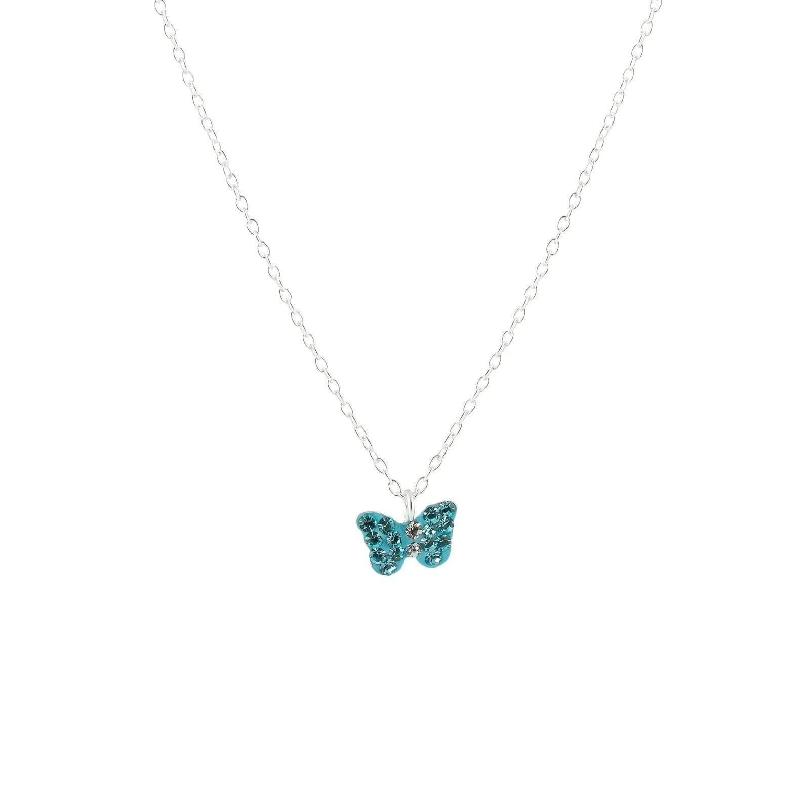 Silverhalsband för barn - blå fjäril, 36+2 cm