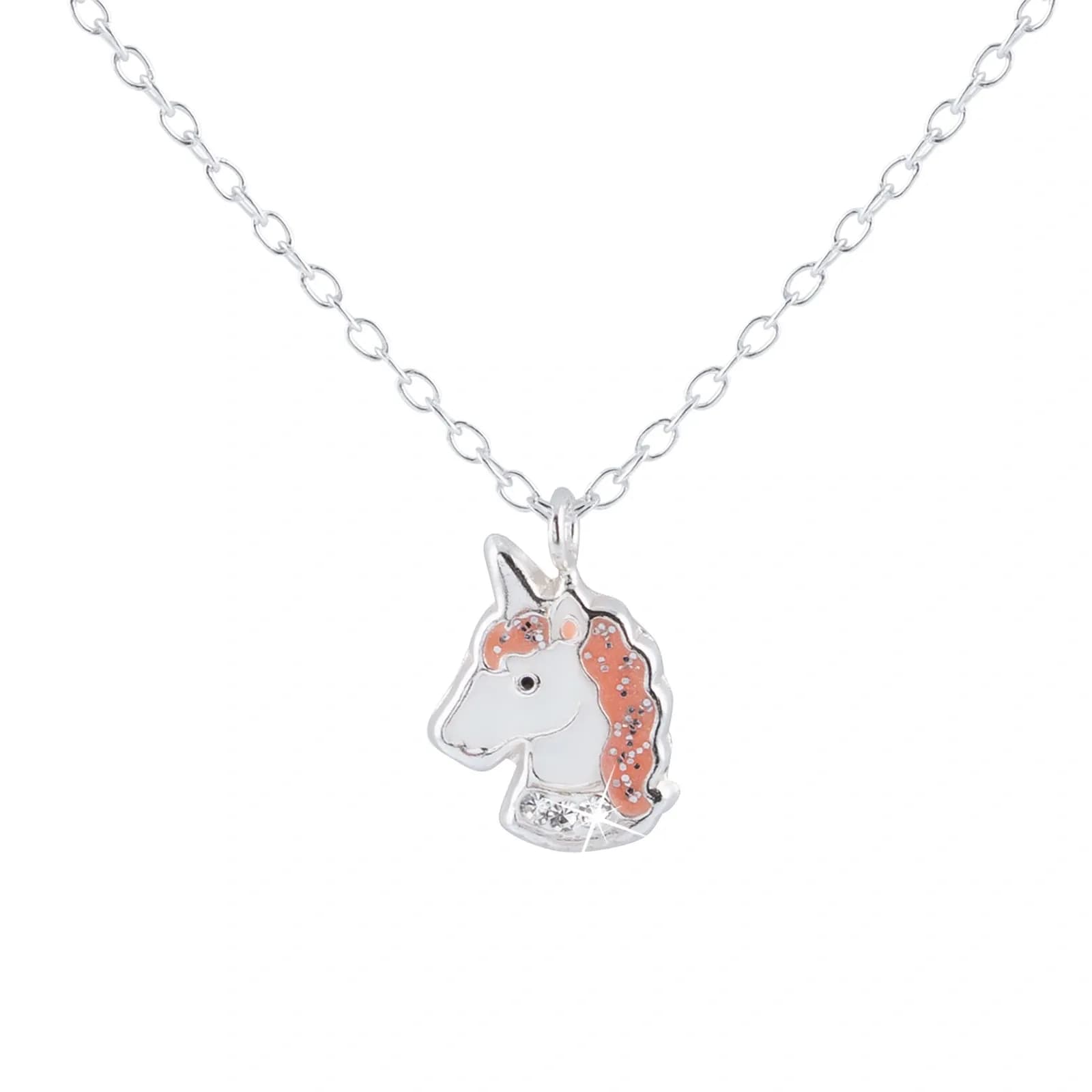 Silverhalsband för barn - vit/rosa enhörning, 36+2 cm 2