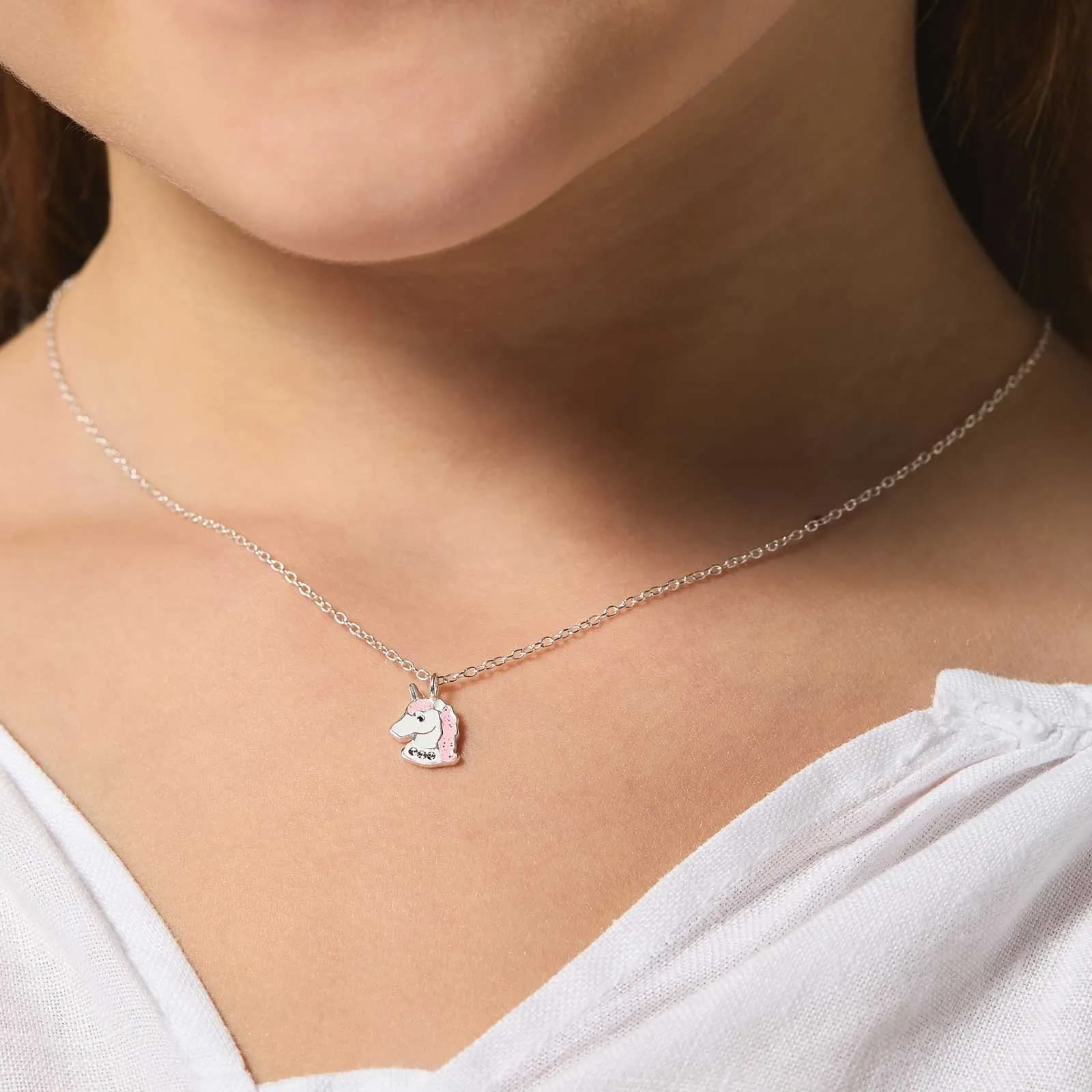 Silverhalsband för barn - enhörning, 36+2cm 2