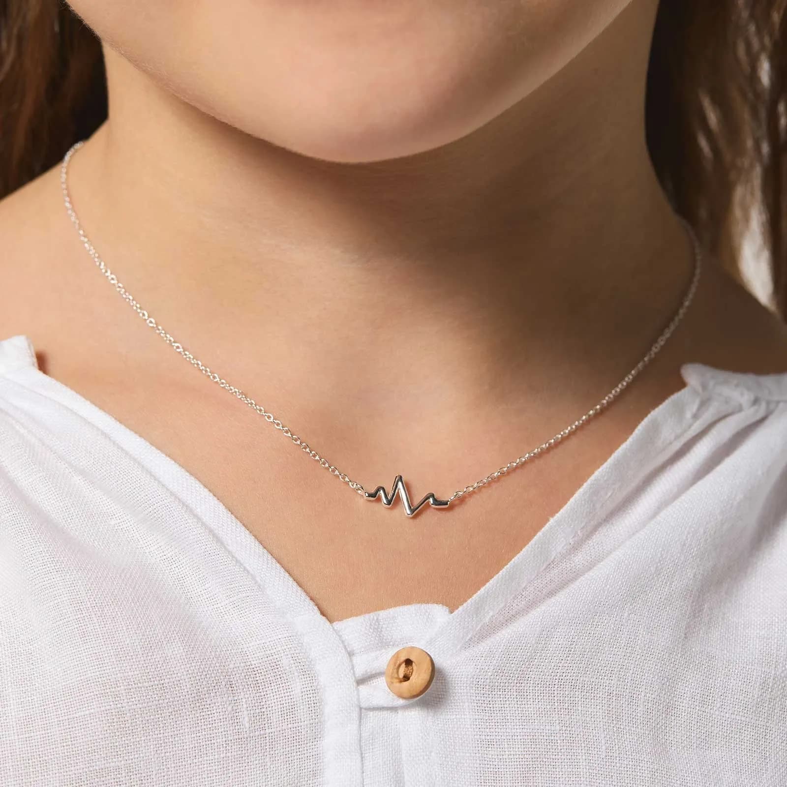 Silverhalsband för barn - hjärtslag, 36+2cm 2