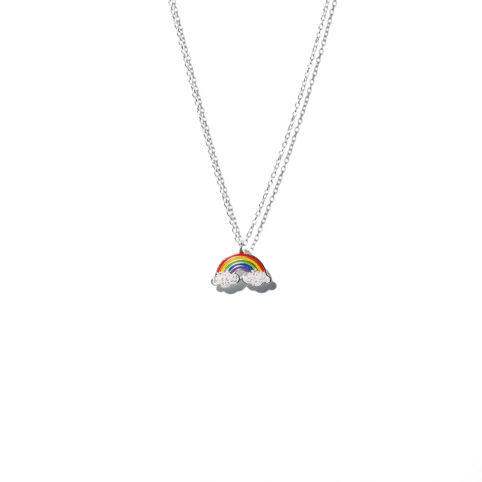 Silverhalsband för barn - regnbåge, 36+2cm