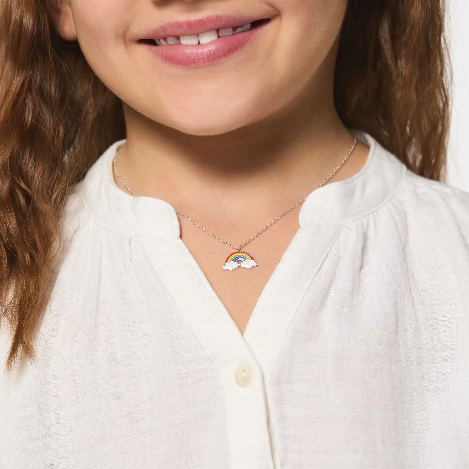 Silverhalsband för barn - regnbåge, 36+2cm 2