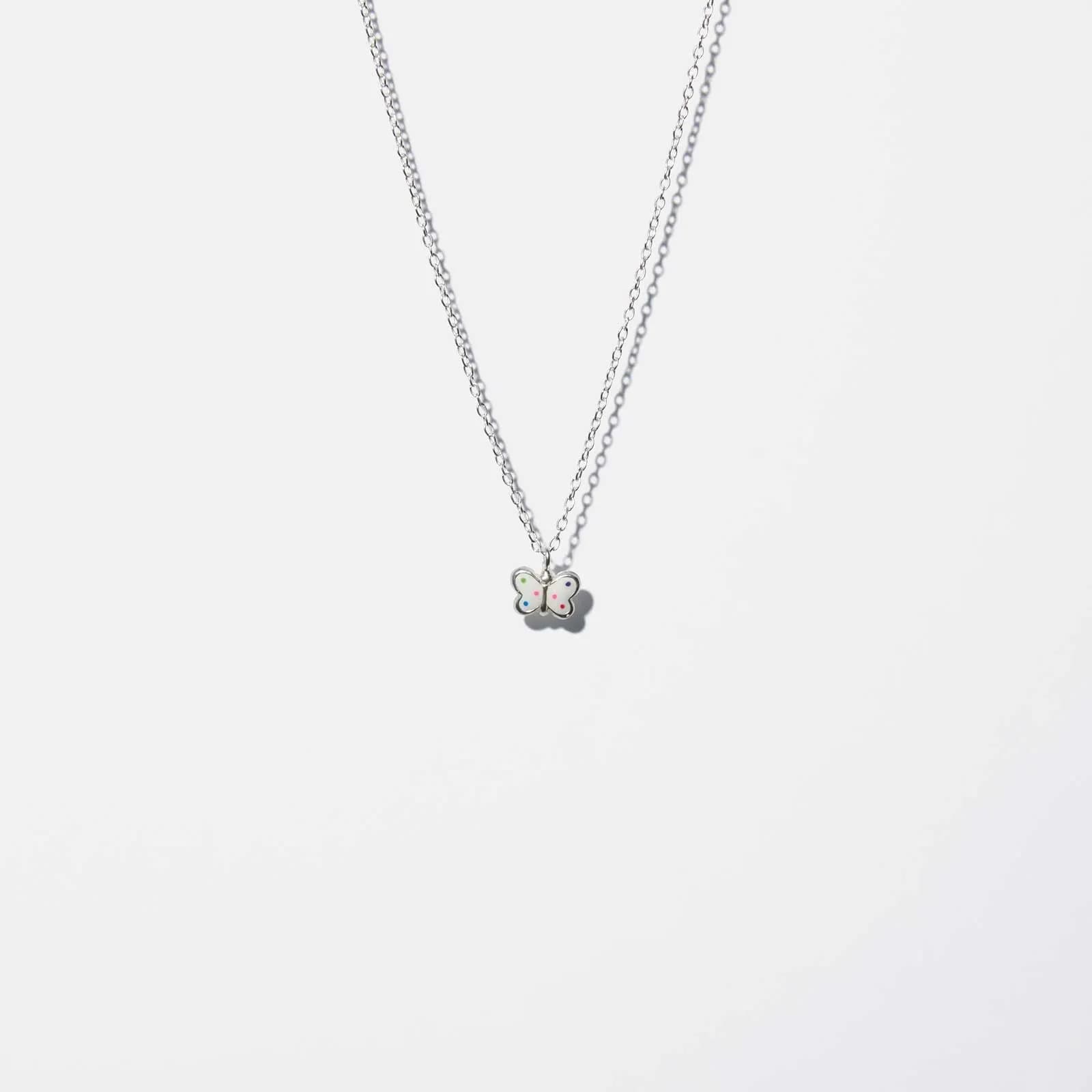 Silverhalsband för barn - vit fjäril, 36+2cm 1