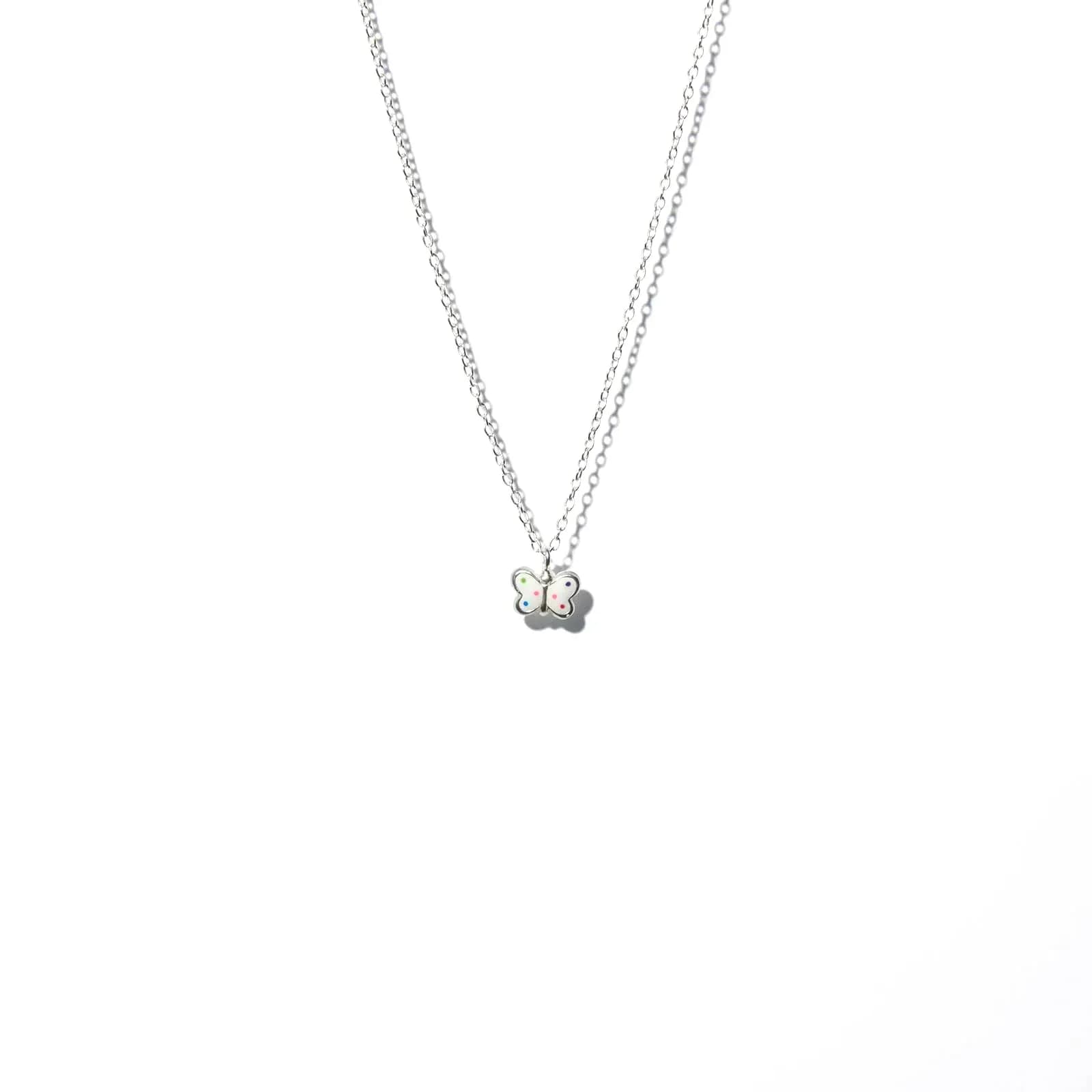 Silverhalsband för barn - vit fjäril, 36+2cm