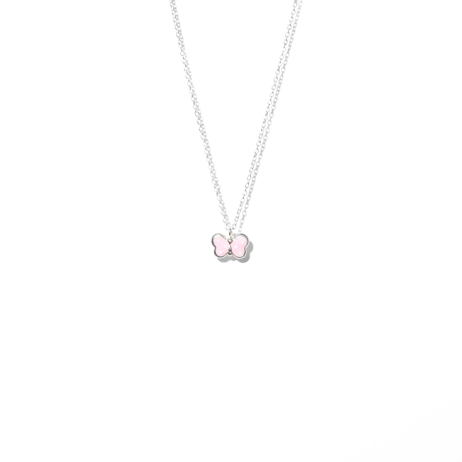 Silverhalsband för barn - rosa fjäril, 36+2cm