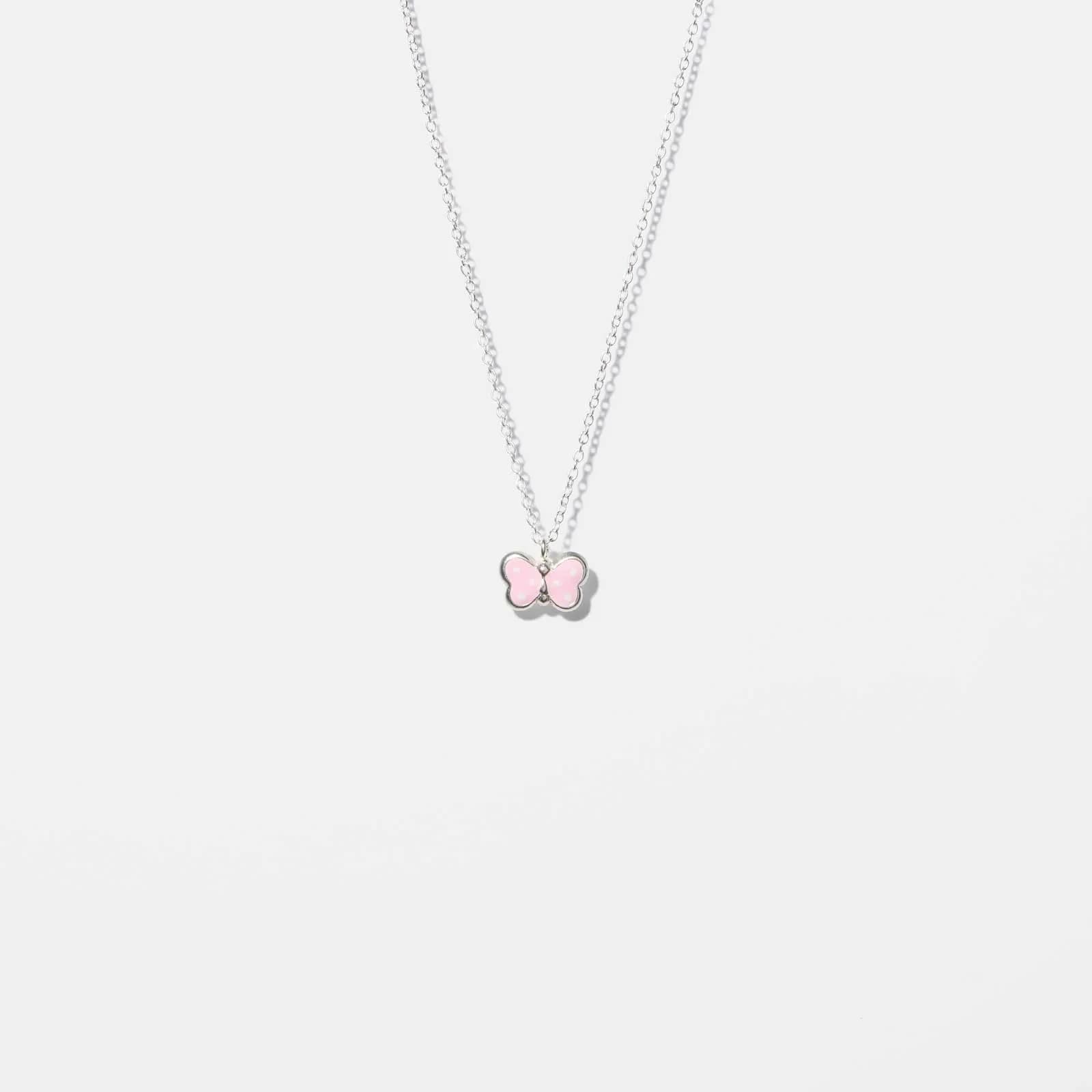 Silverhalsband för barn - rosa fjäril, 36+2cm 1