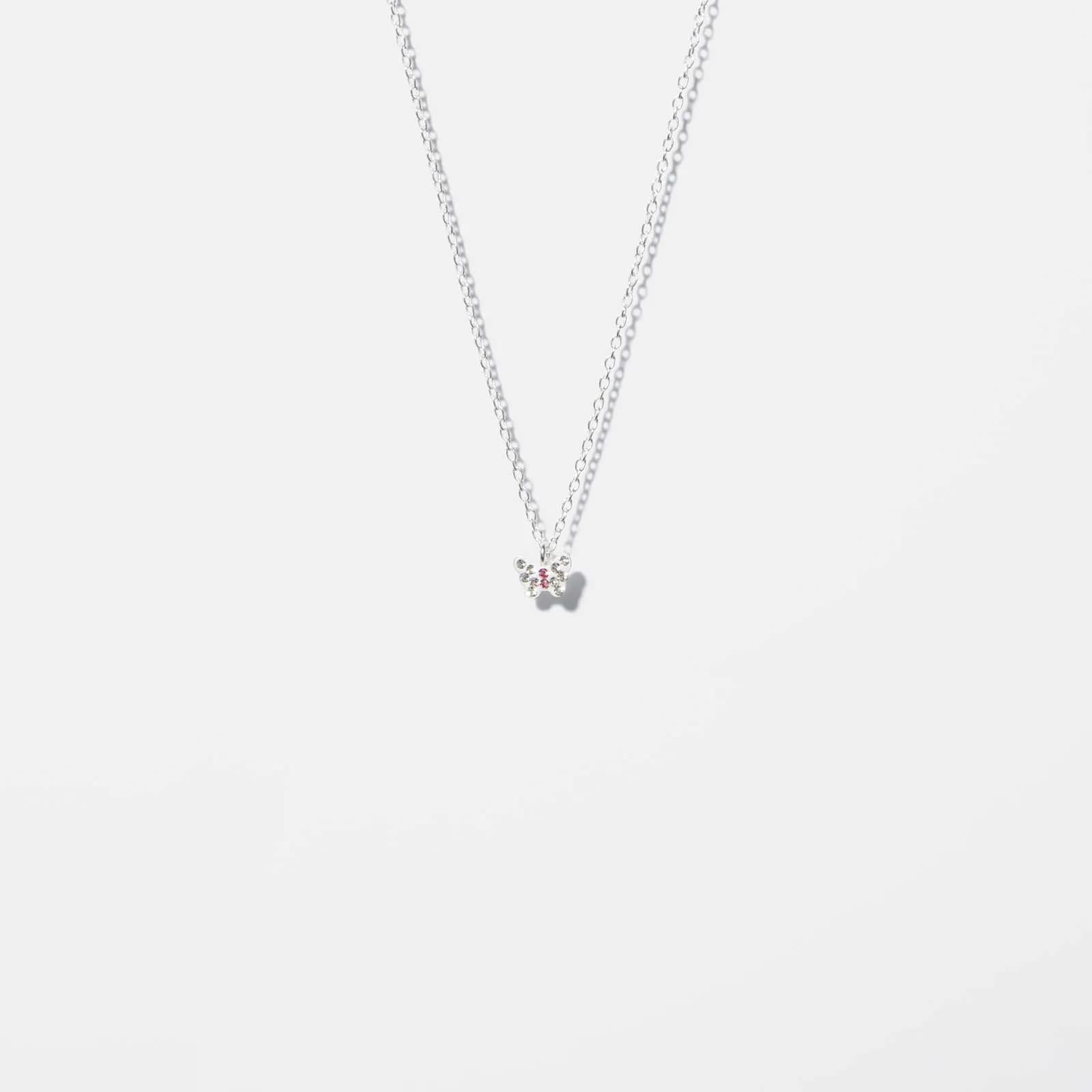 Silverhalsband för barn - vit/rosa fjäril, 36+2cm 1
