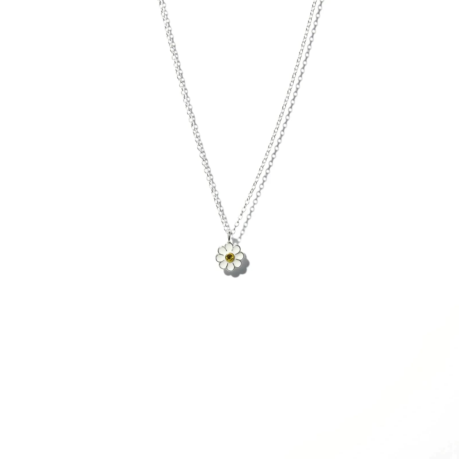 Silverhalsband för barn - vit blomma, 36+2cm