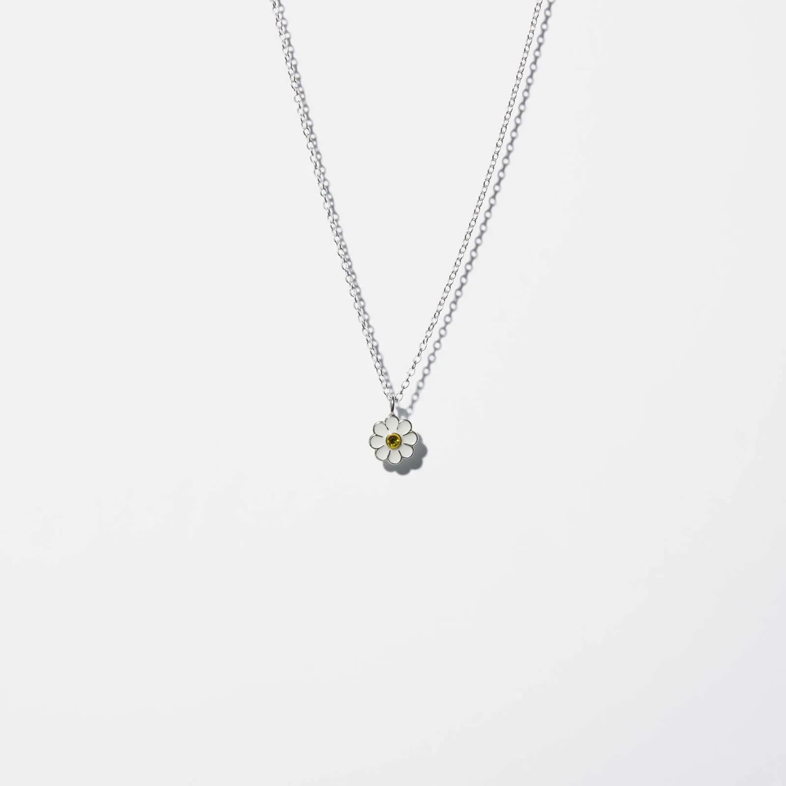 Silverhalsband för barn - vit blomma, 36+2cm