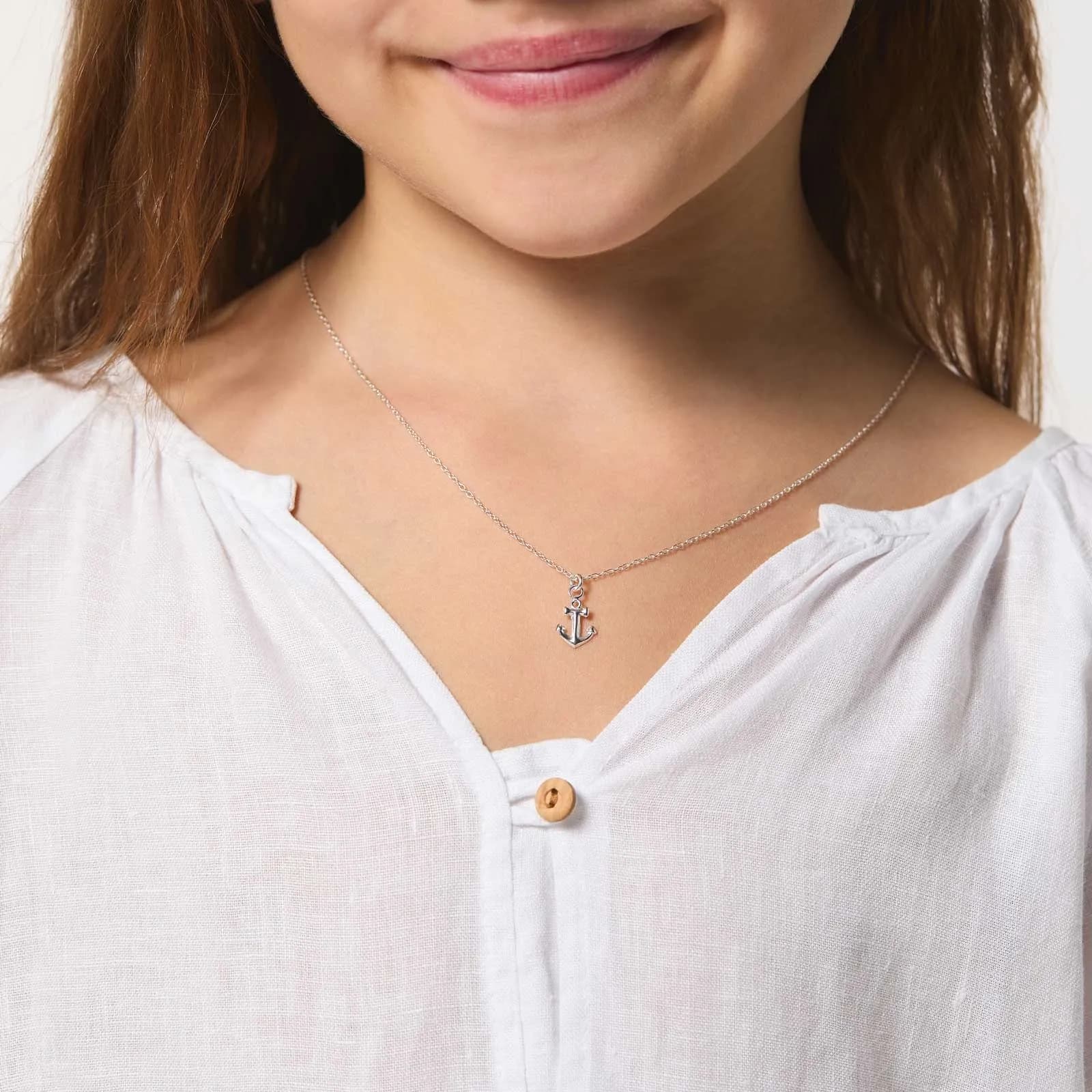 Silverhalsband för barn - ankare, 36+2 cm 2