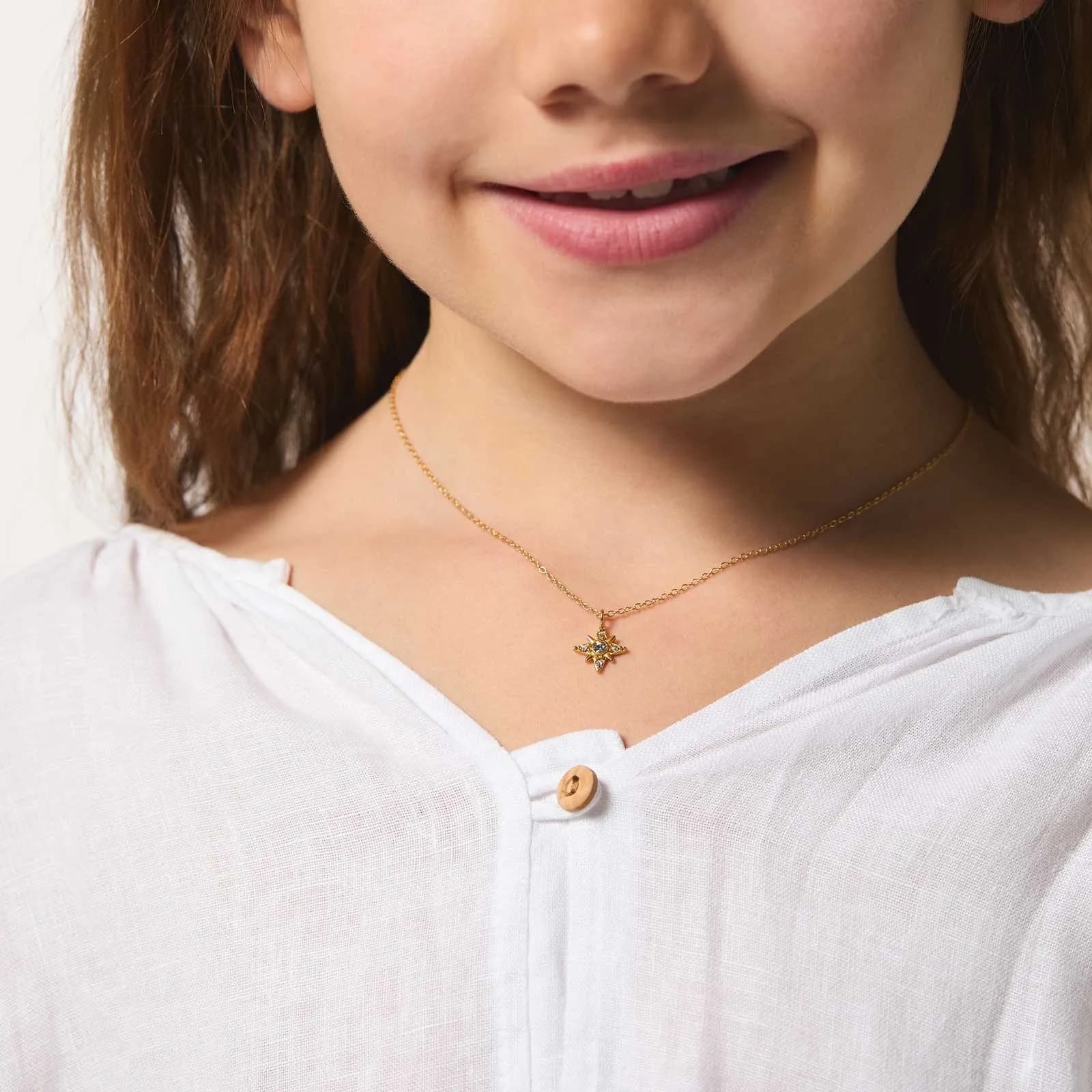Guldpläterat silverhalsband för barn - stjärna, 36+2 cm 2