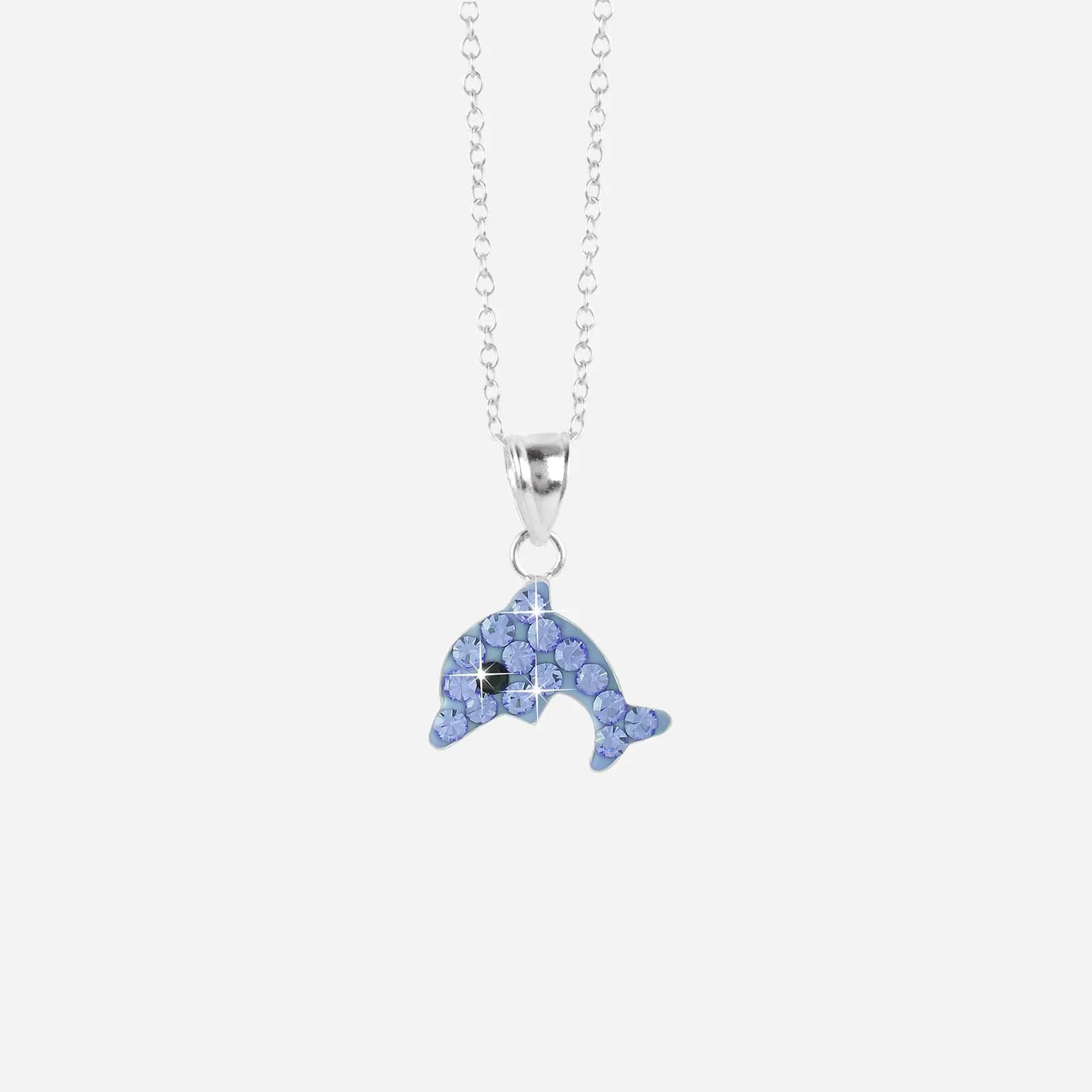 Silverhalsband för barn - blå delfin, 36+2 cm
