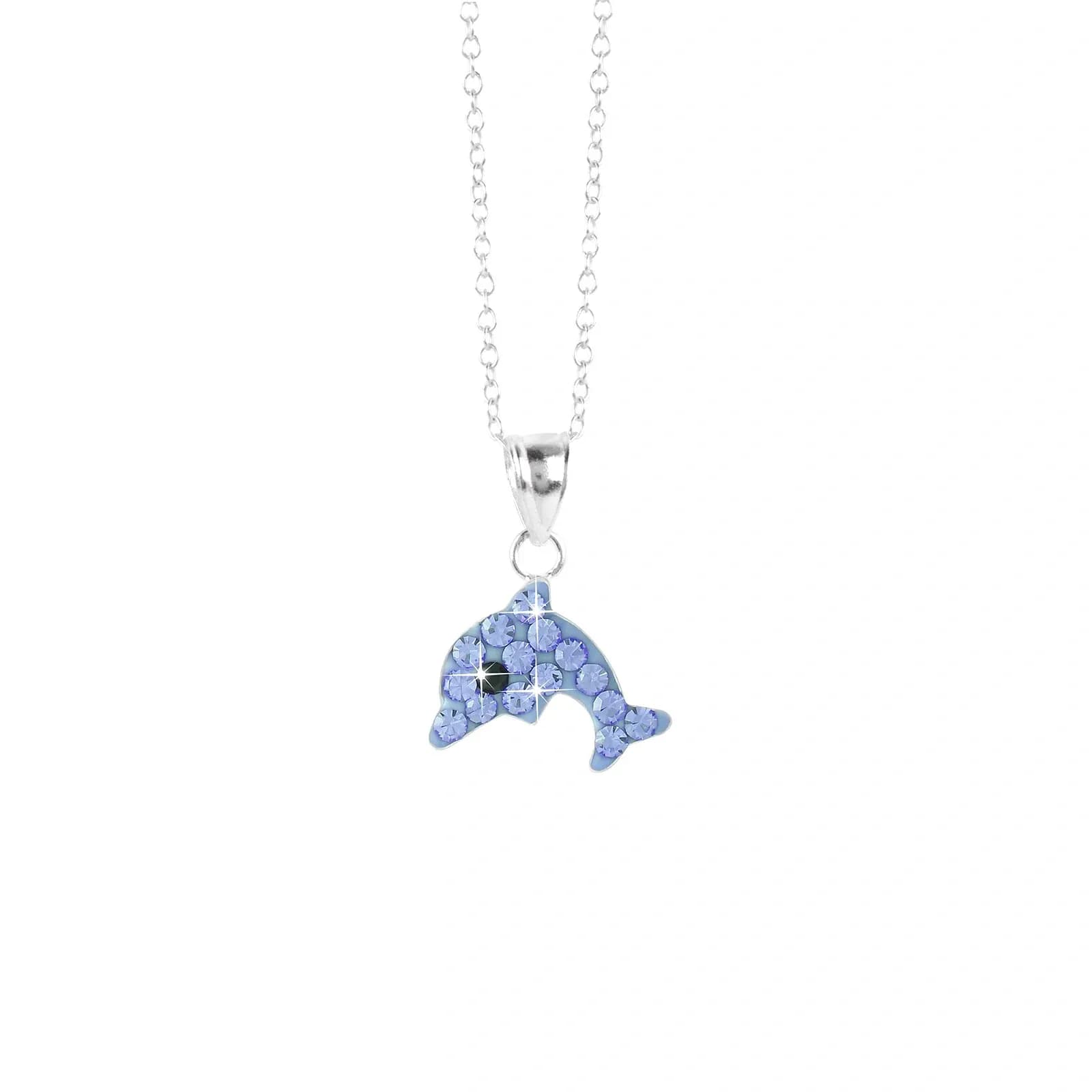 Silverhalsband för barn - blå delfin, 36+2 cm
